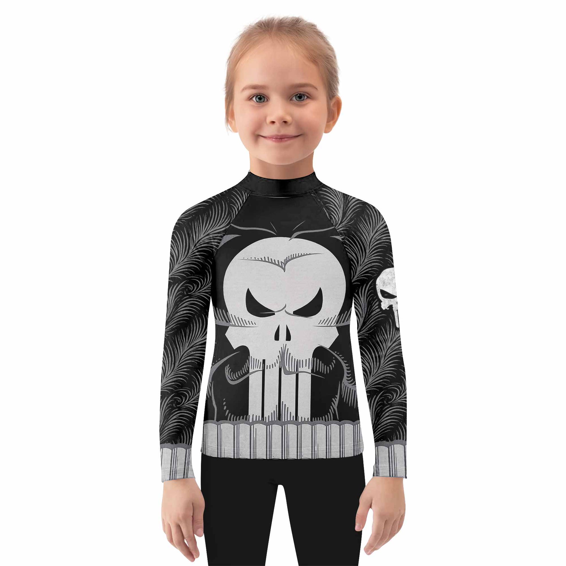 Punisher Skull Tactical Kids Rash Guard Long Sleeve - girl's lifestyle view