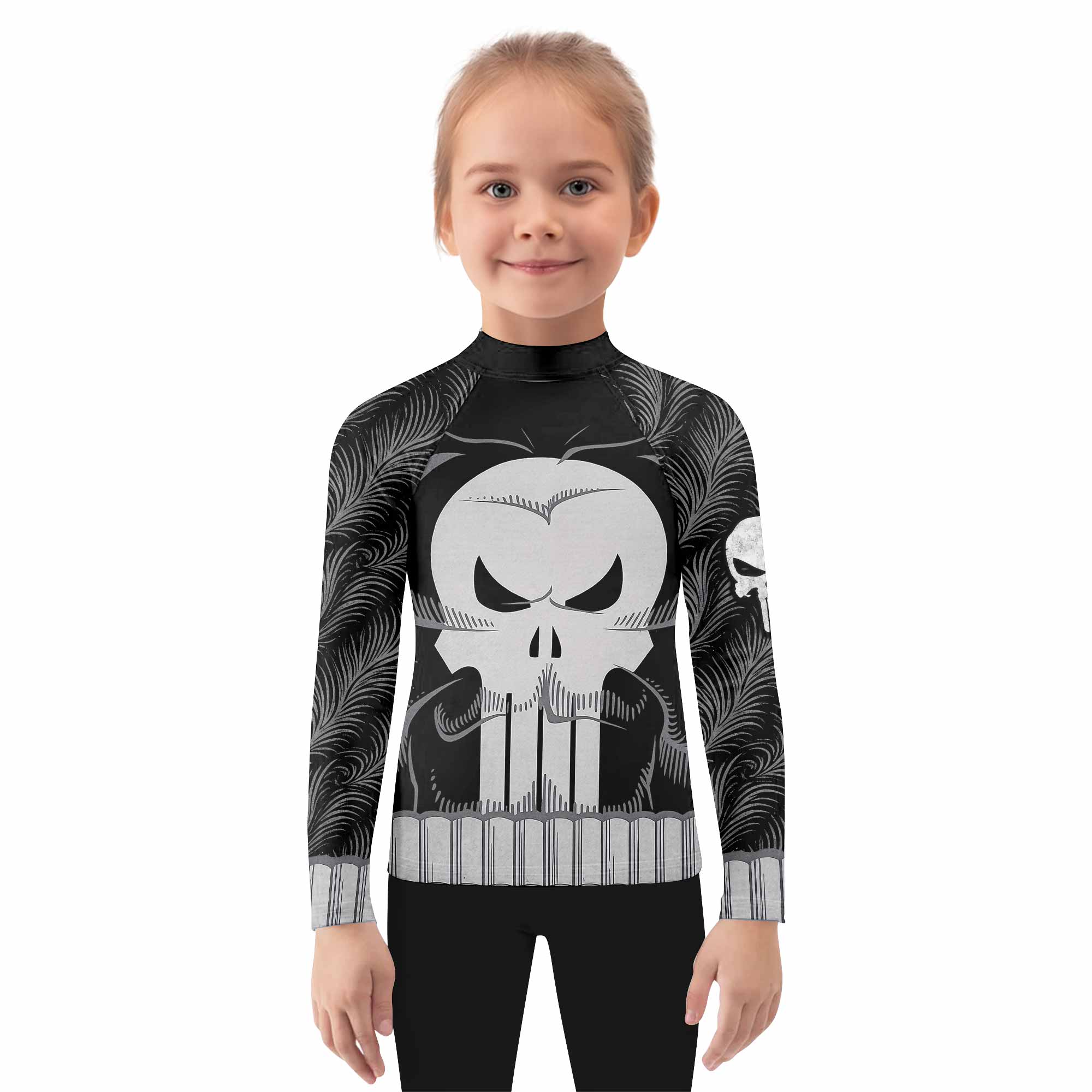 Punisher Skull Tactical Kids Rash Guard Long Sleeve - girl's lifestyle view