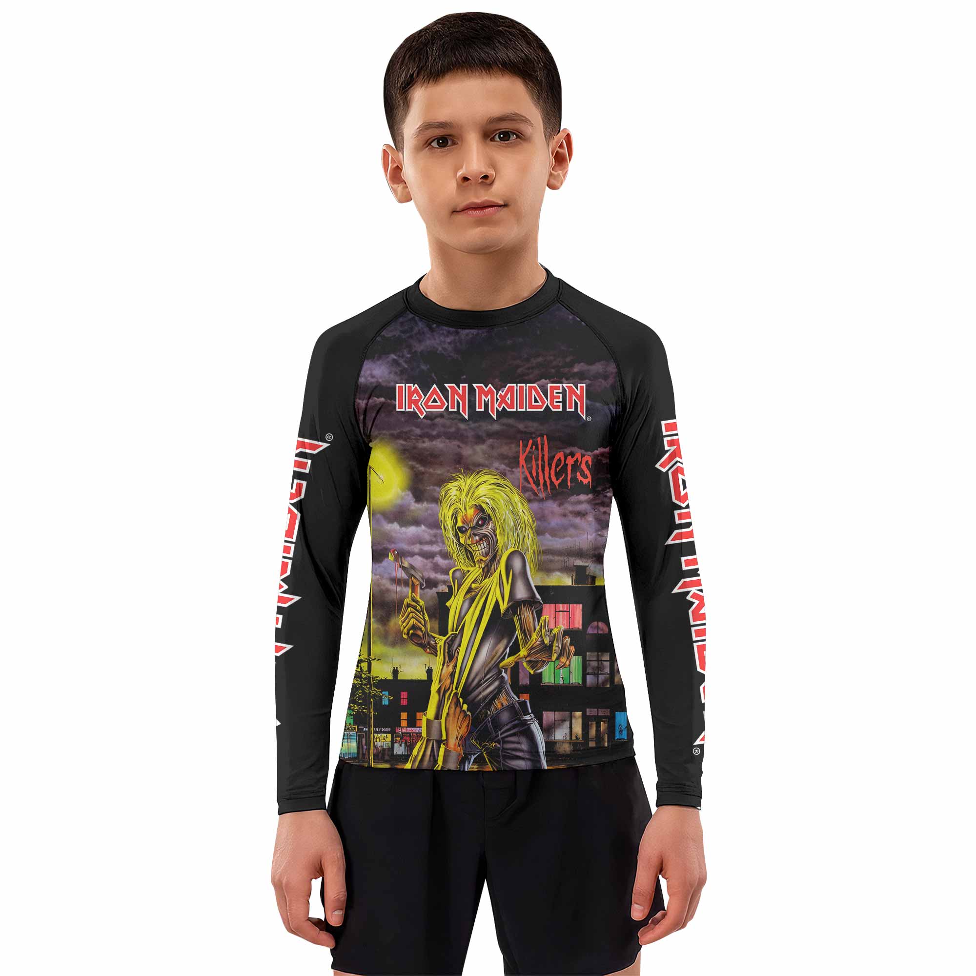 Killers Iron Maiden Kids Rash Guard Long Sleeve - boy's lifestyle view
