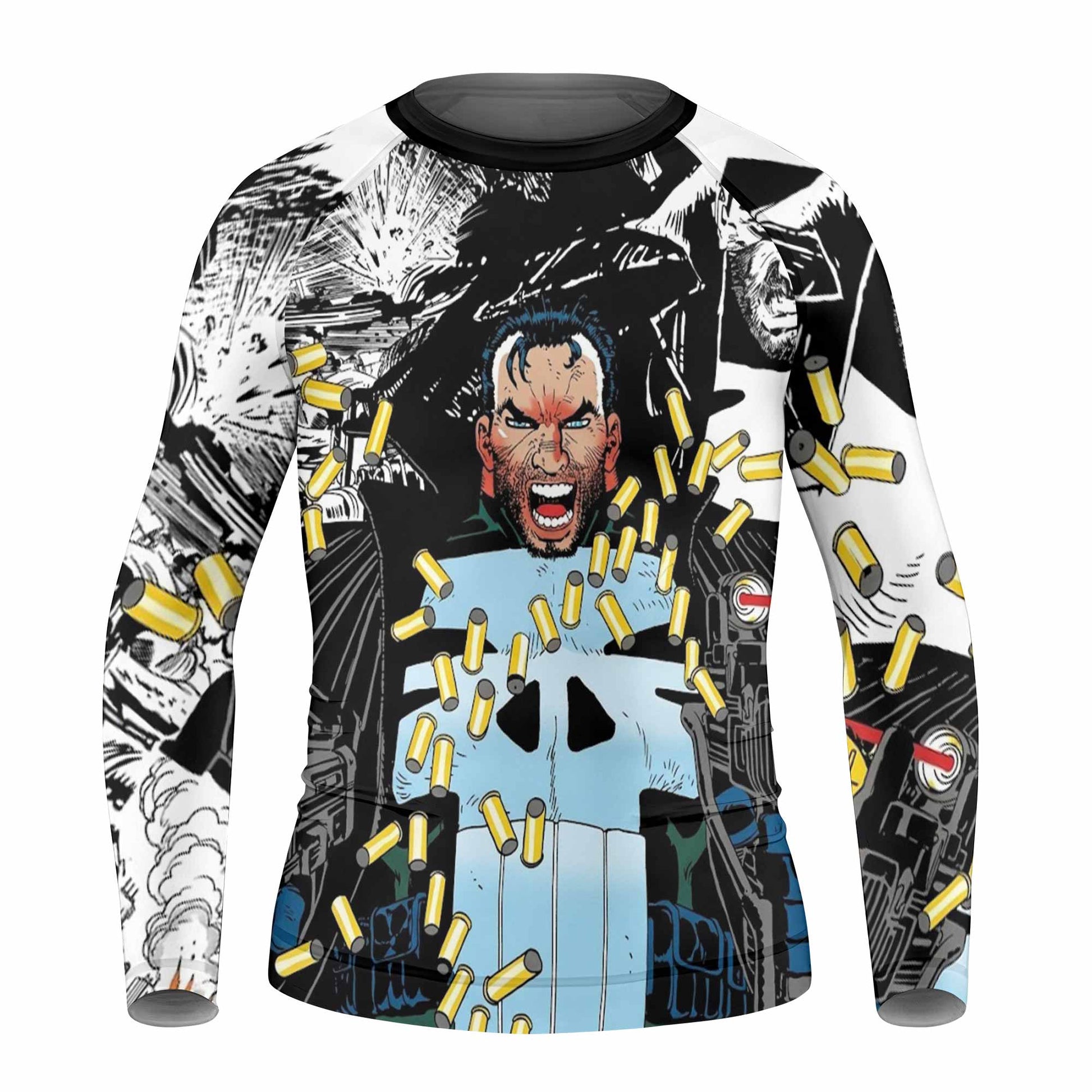 Punisher Bullet Storm Frank Castle Kids Rash Guard Long Sleeve - front view mockup
