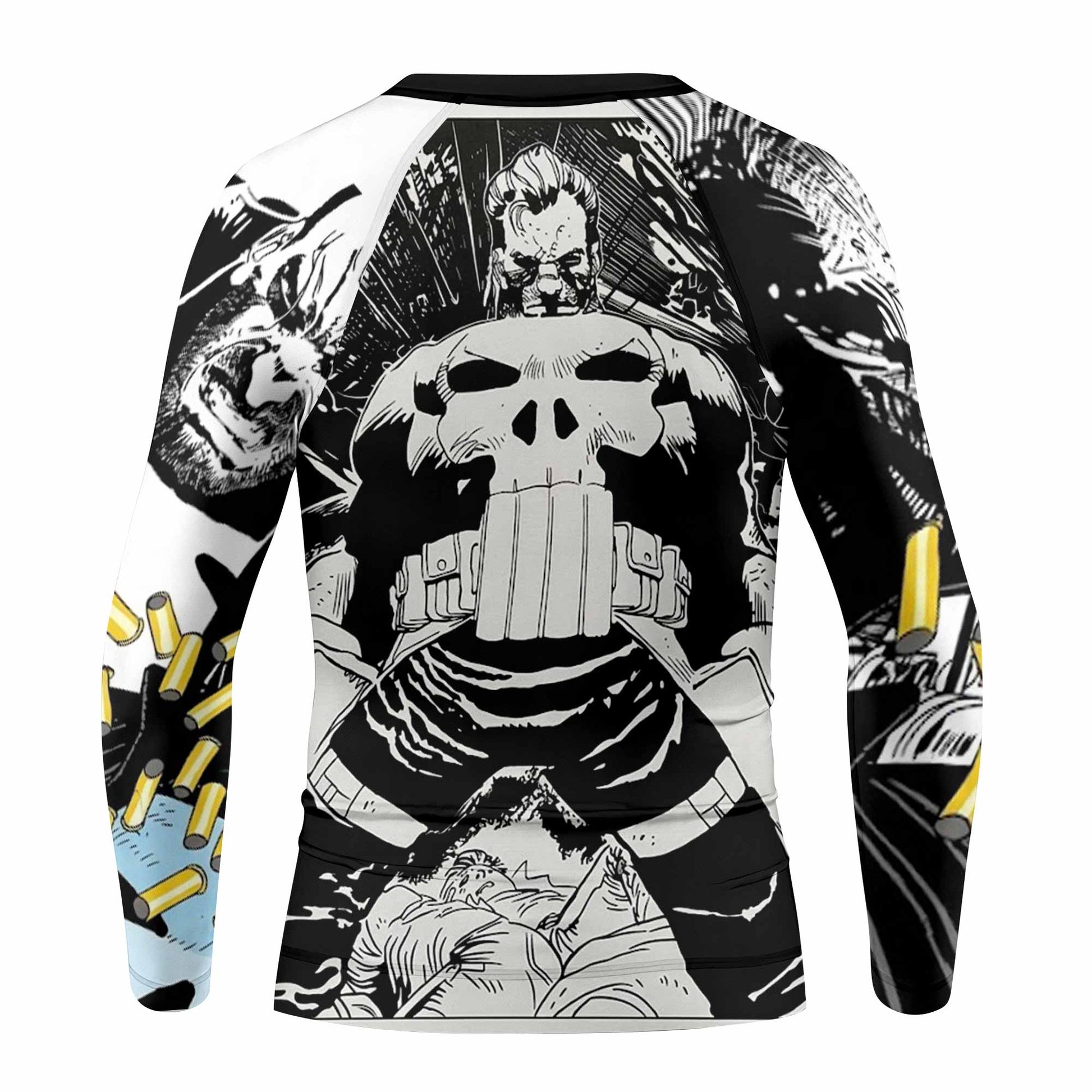 Punisher Bullet Storm Frank Castle Kids Rash Guard Long Sleeve - back view mockup