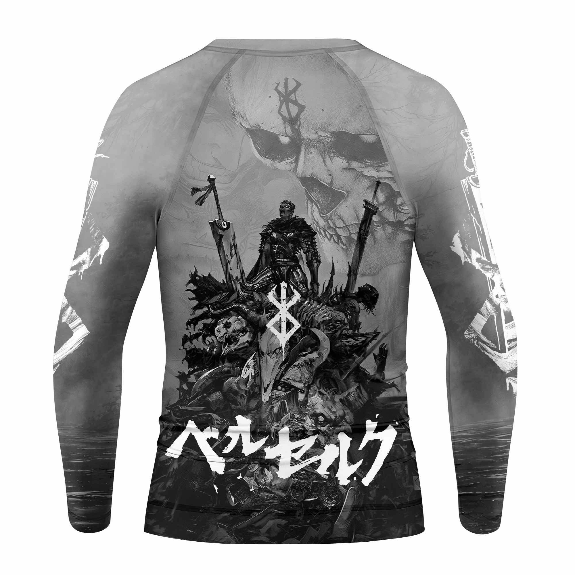 Berserk Guts Sorrow Kids Rash Guard Long Sleeve - back view mockup