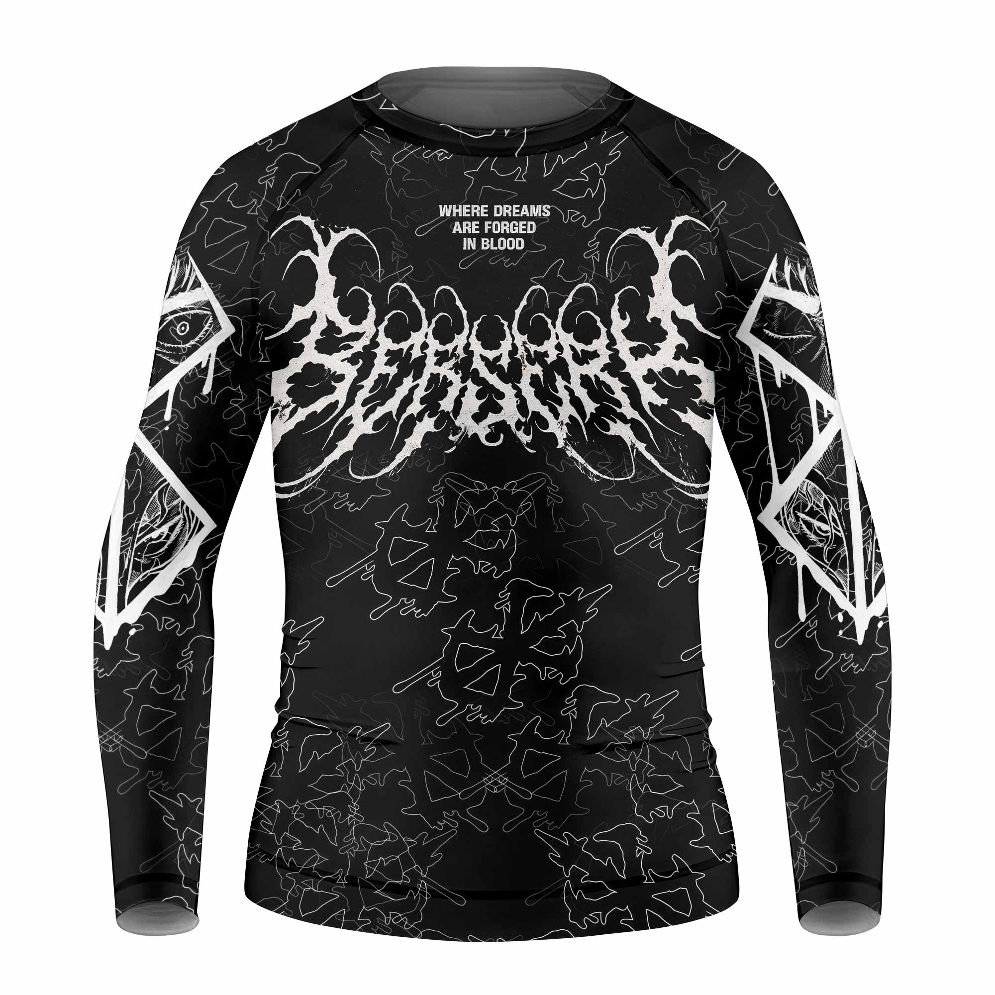 Berserk Forged In Blood Kids Rash Guard Long Sleeve - front view mockup