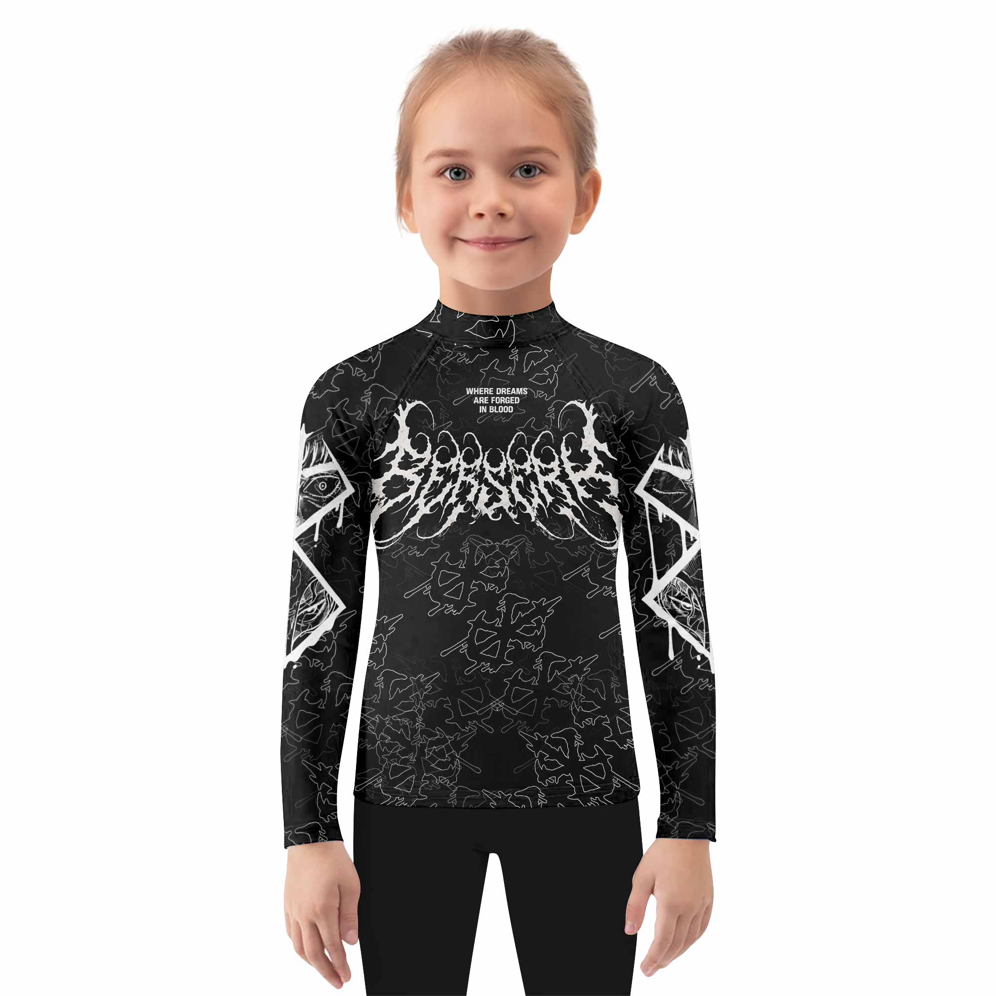 Berserk Forged In Blood Kids Rash Guard Long Sleeve - girl's lifestyle view