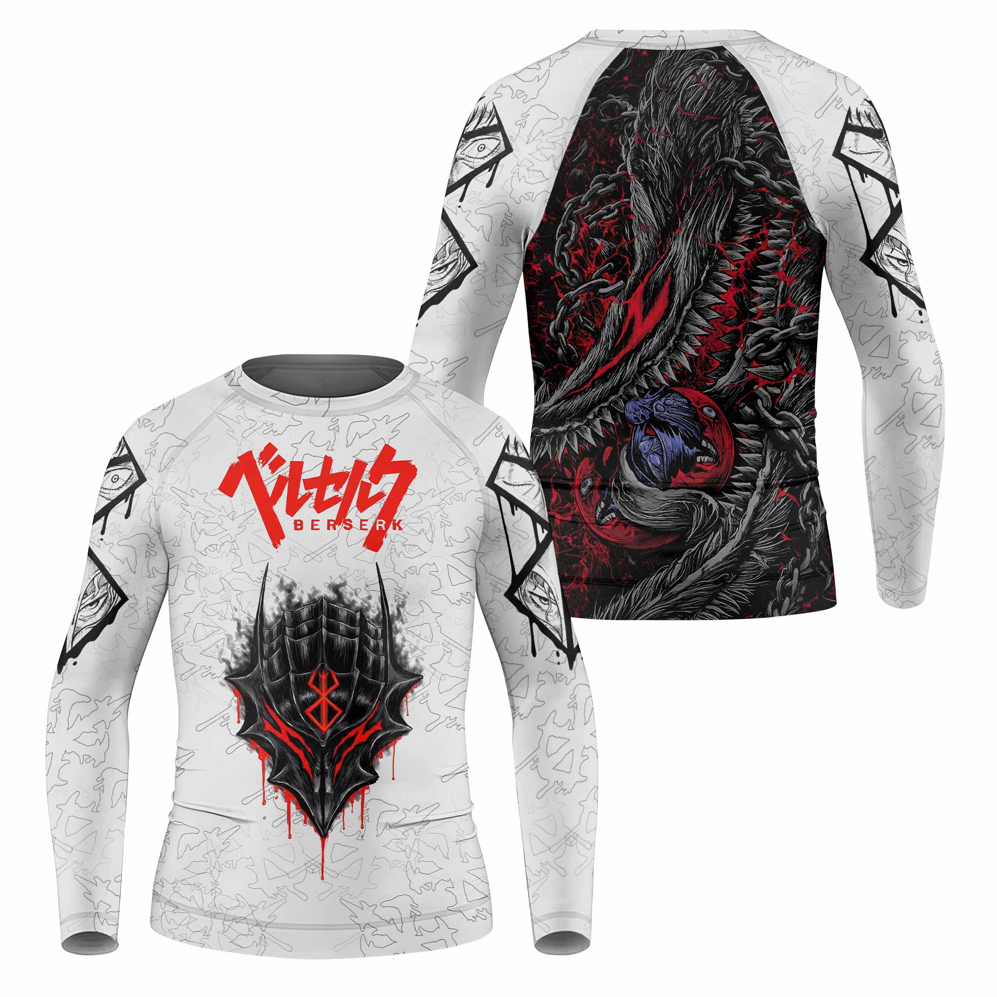 Berserk Berserker Armor Kids Rash Guard Long Sleeve - front and back view