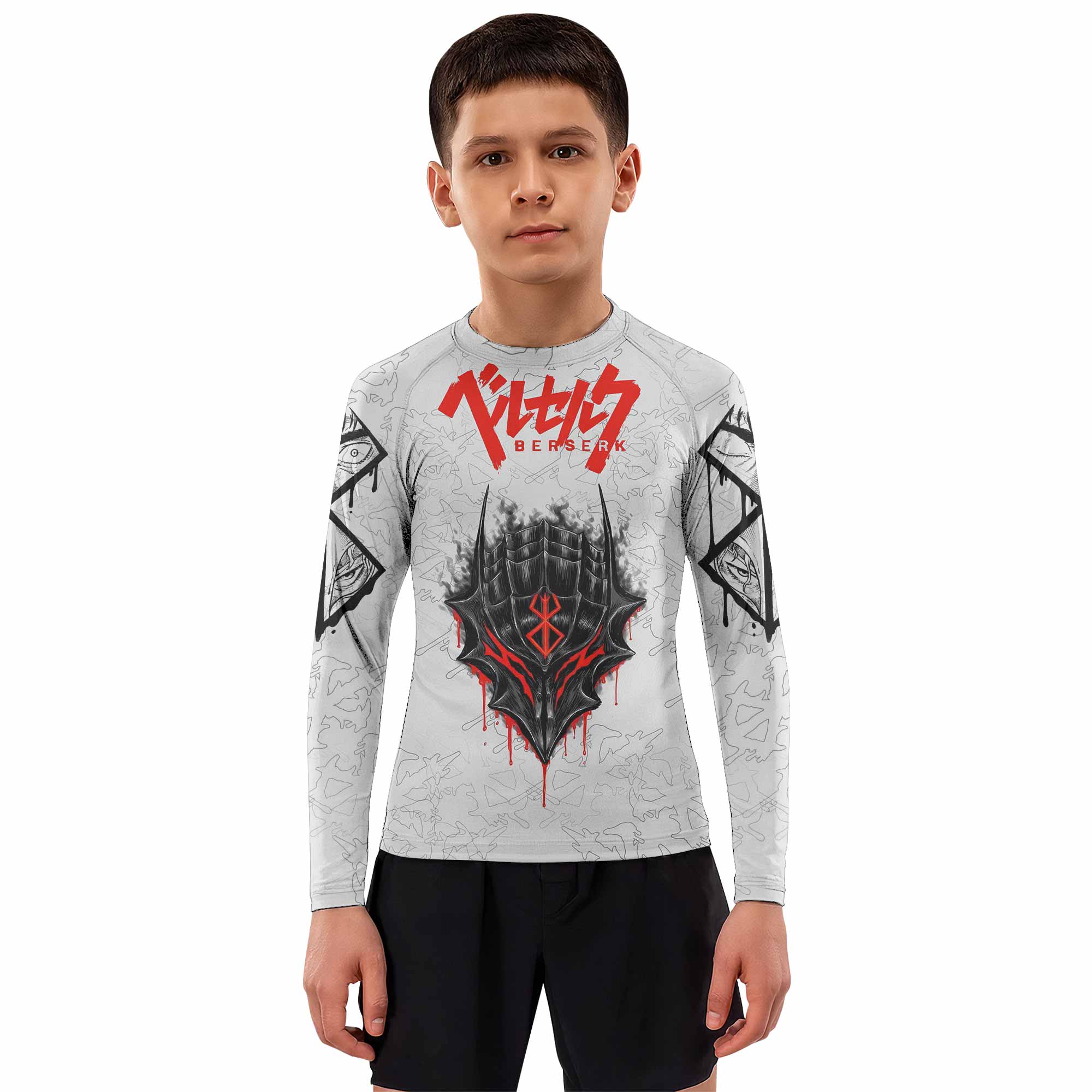 Berserk Berserker Armor Kids Rash Guard Long Sleeve - boy's lifestyle view