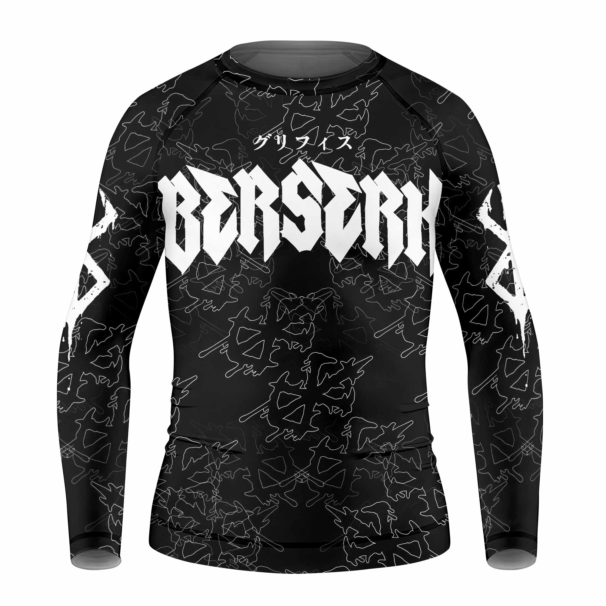 Berserk Dragon Slayer Skull Kids Rash Guard Long Sleeve - front view mockup