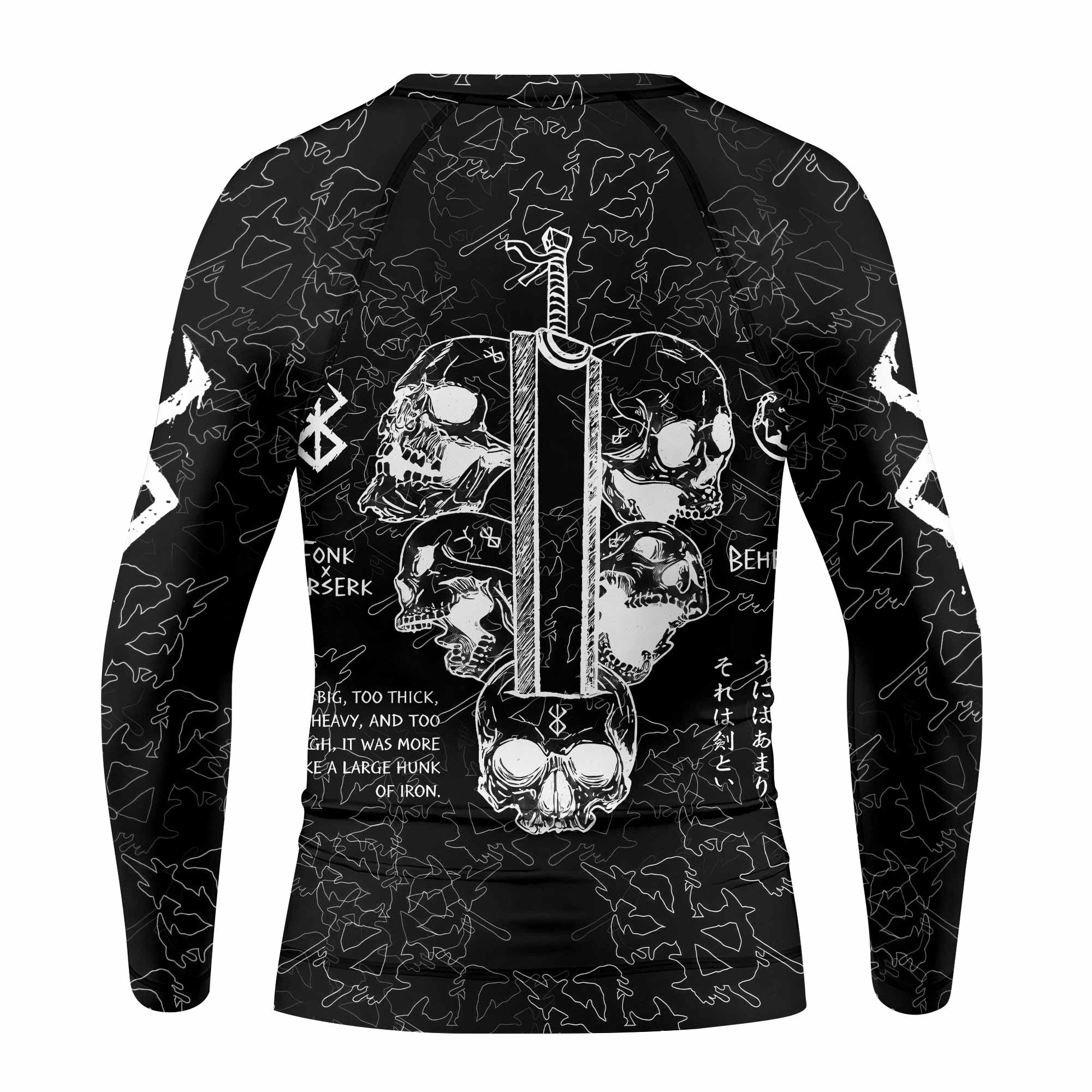 Berserk Dragon Slayer Skull Kids Rash Guard Long Sleeve - back view mockup