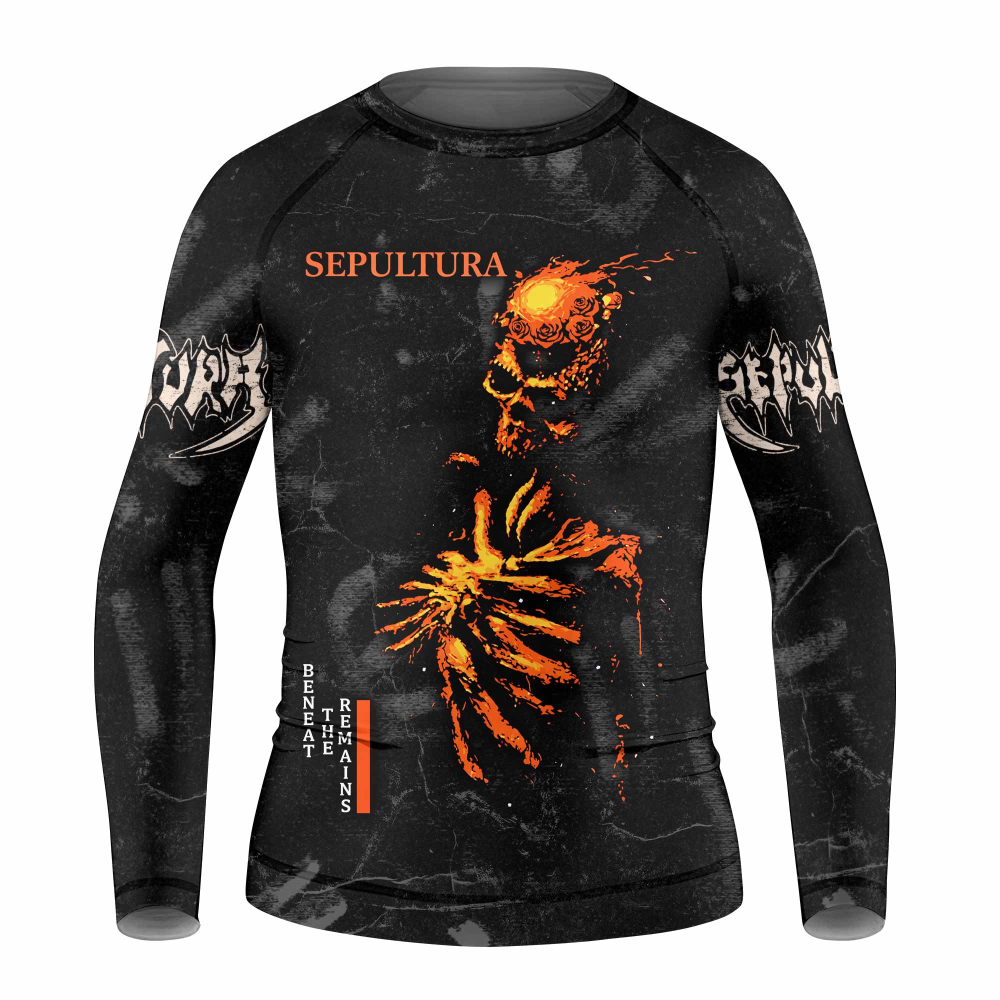 Sepultura Beneath the Remains Kids Rash Guard Long Sleeve - front view mockup