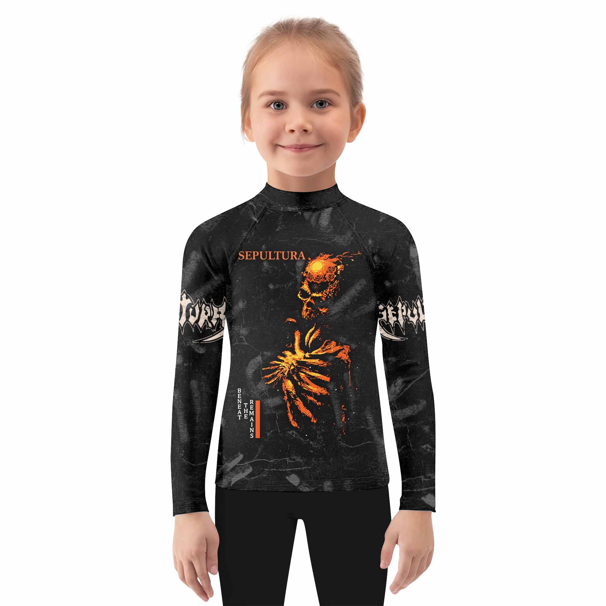 Sepultura Beneath the Remains Kids Rash Guard Long Sleeve - girl's lifestyle view