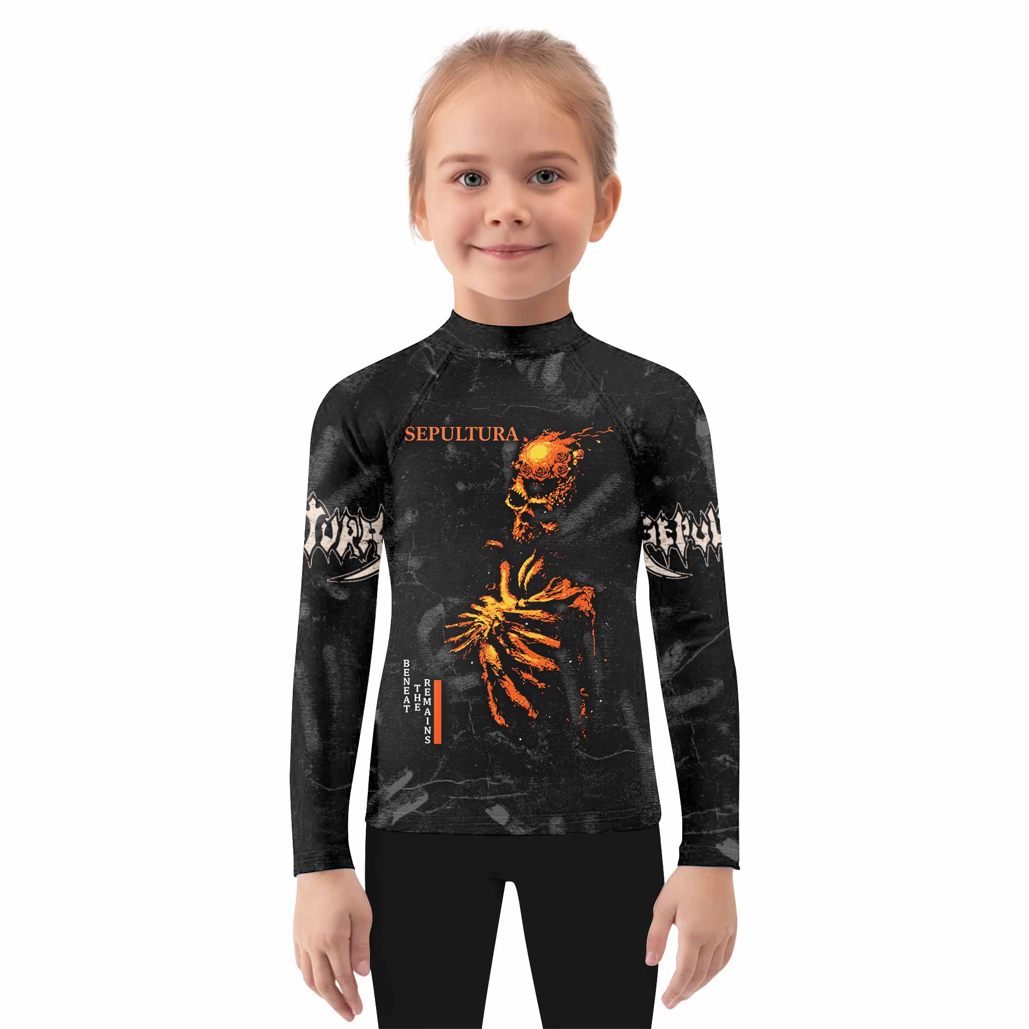 Sepultura Beneath the Remains Kids Rash Guard Long Sleeve - girl's lifestyle view