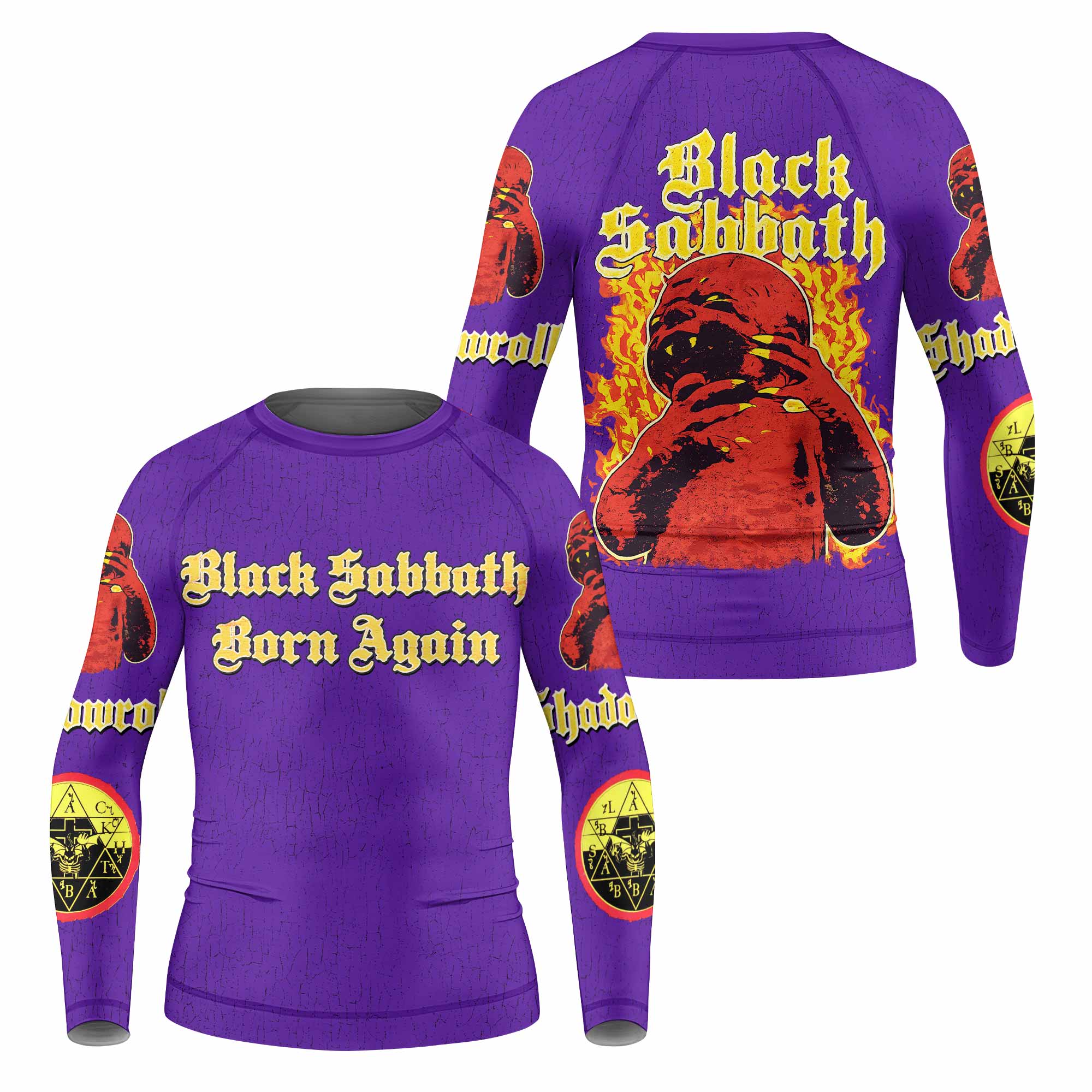 Born Again Black Sabbath Kids Rash Guard Long Sleeve - front and back view