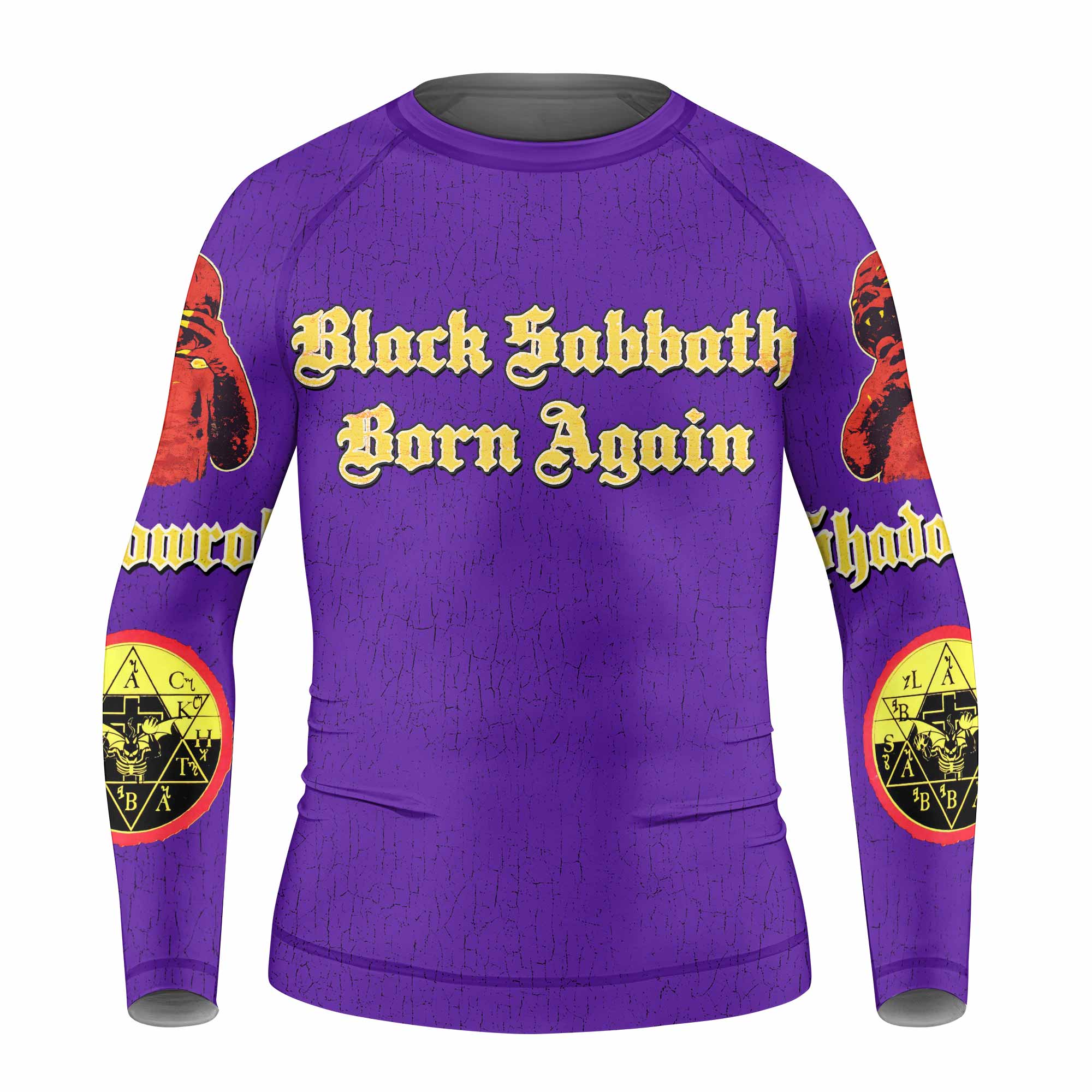 Born Again Black Sabbath Kids Rash Guard Long Sleeve - front view mockup