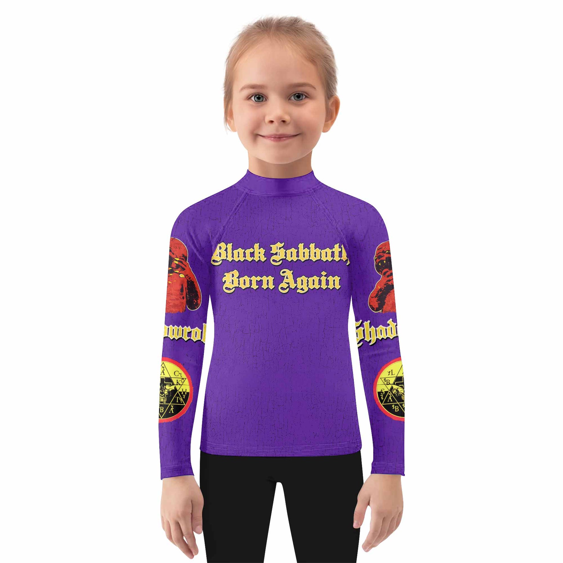 Born Again Black Sabbath Kids Rash Guard Long Sleeve - girl's lifestyle view