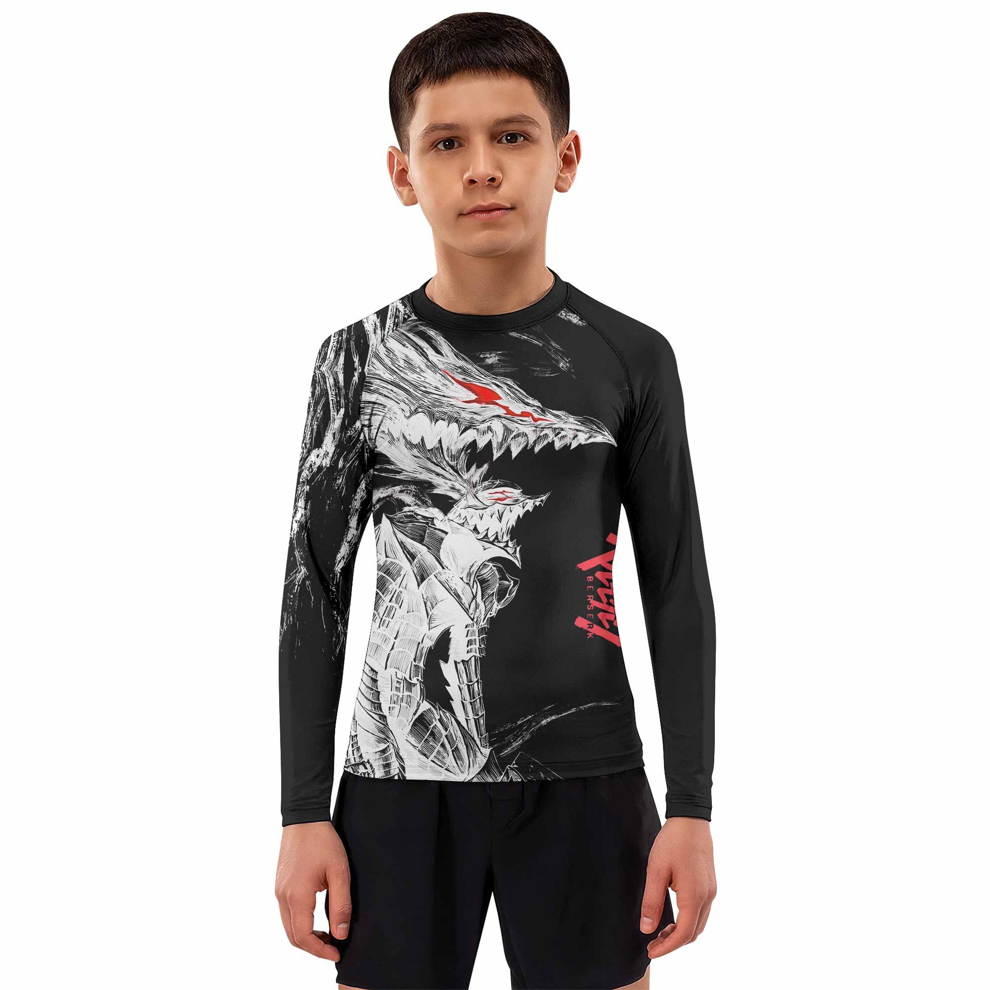 Berserk Guts Berserker Armor Kids Rash Guard Long Sleeve - boy's lifestyle view