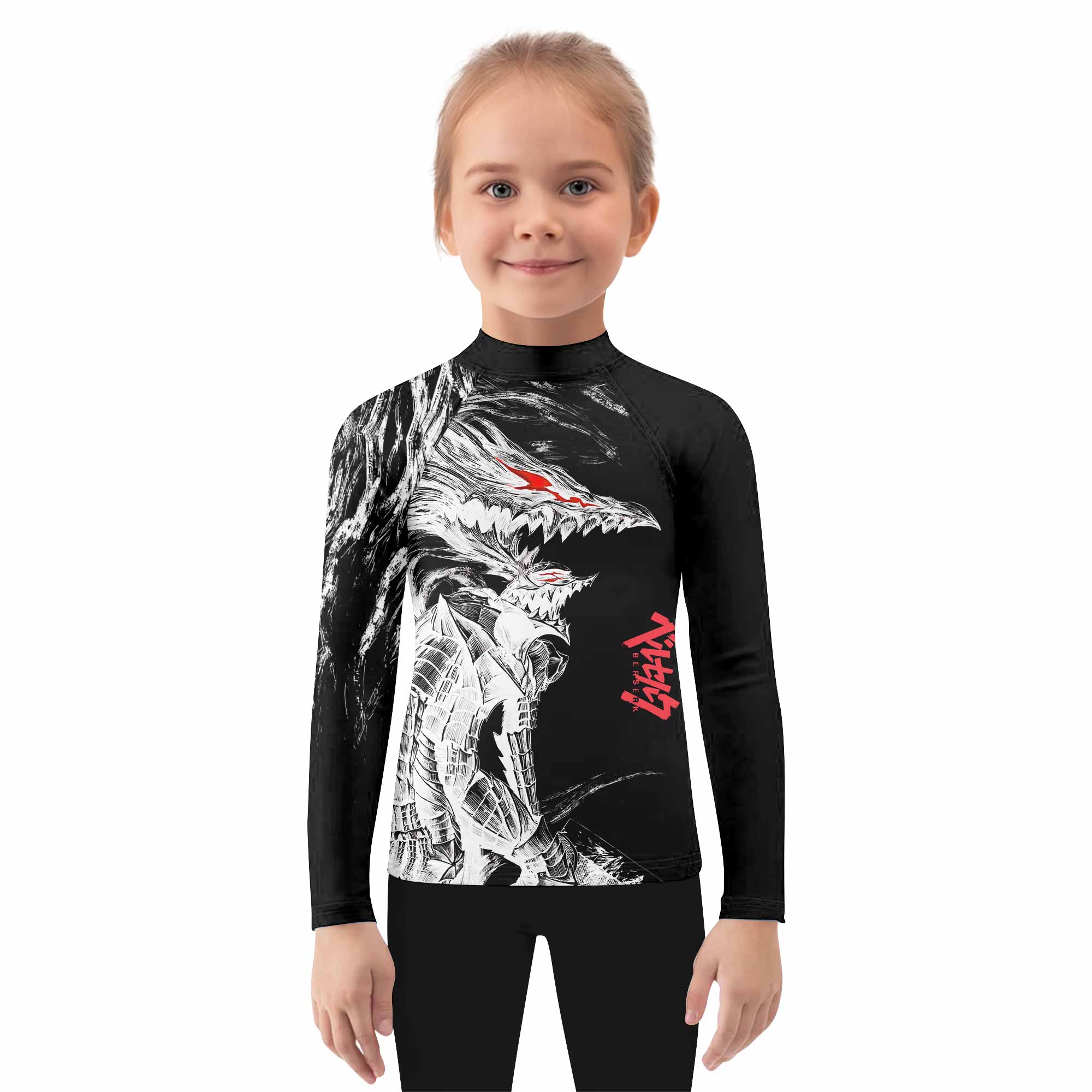 Berserk Guts Berserker Armor Kids Rash Guard Long Sleeve - girl's lifestyle view
