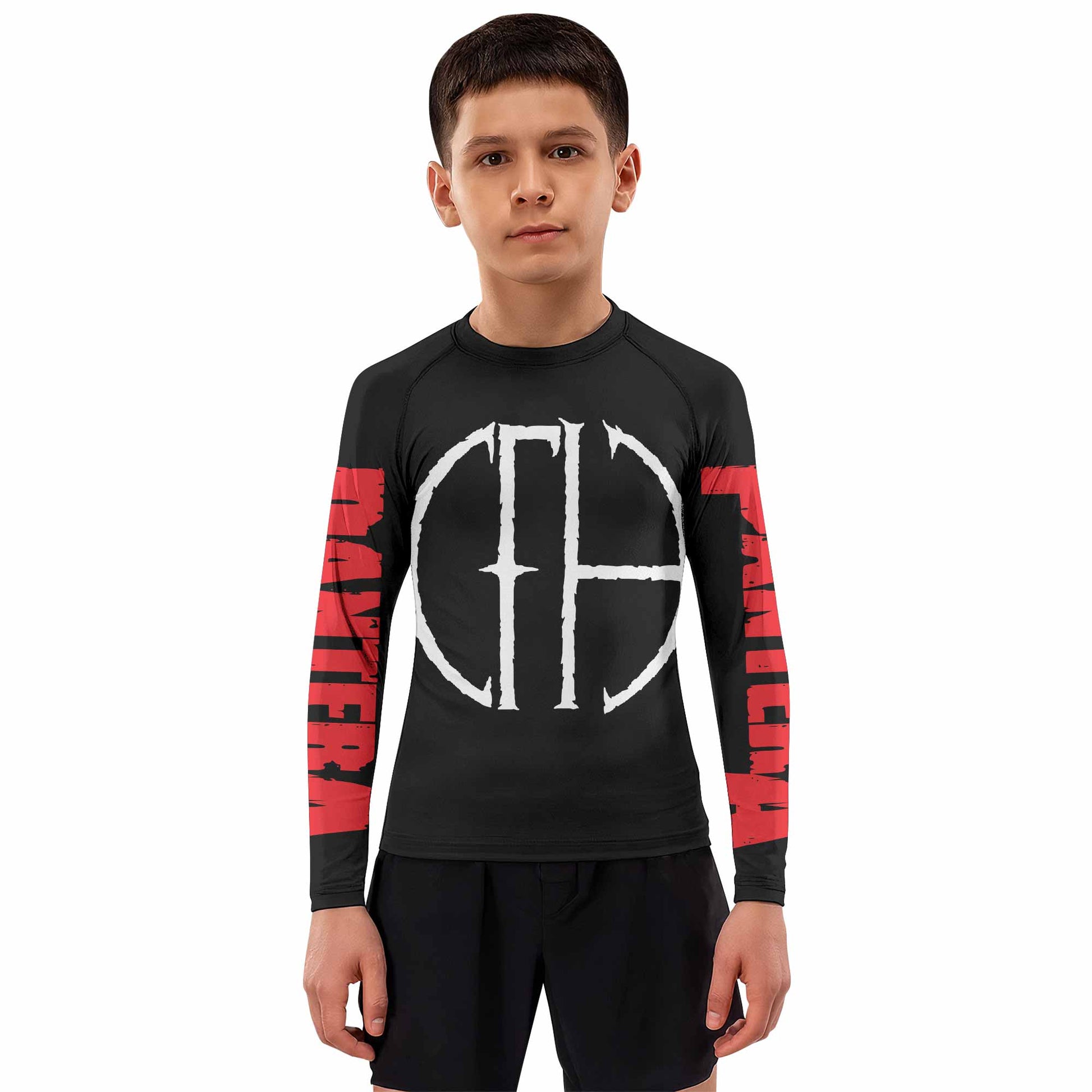 Pantera Cowboys From Hell Logo Kids Rash Guard Long Sleeve - boy's lifestyle view