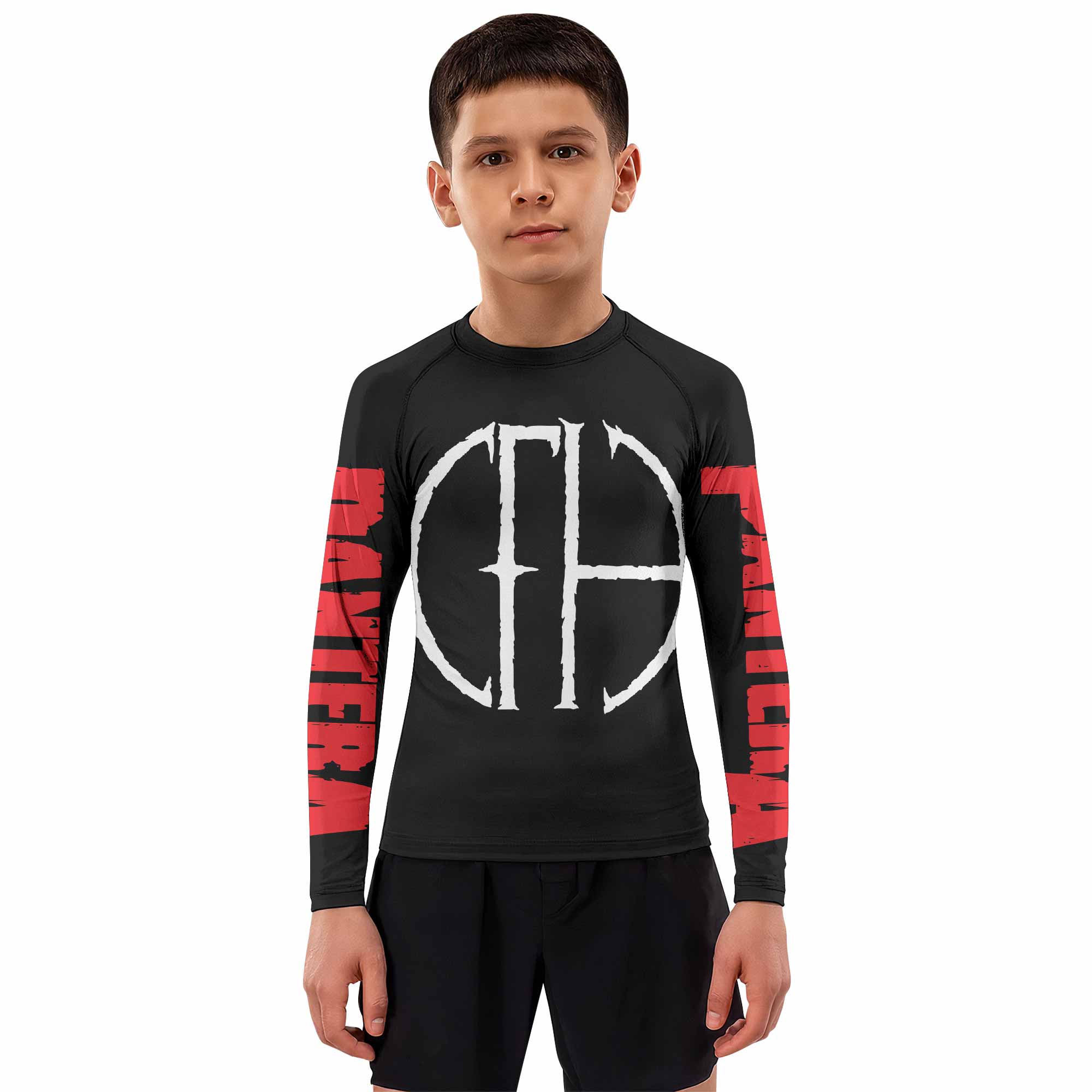 Pantera Cowboys From Hell Logo Kids Rash Guard Long Sleeve - boy's lifestyle view