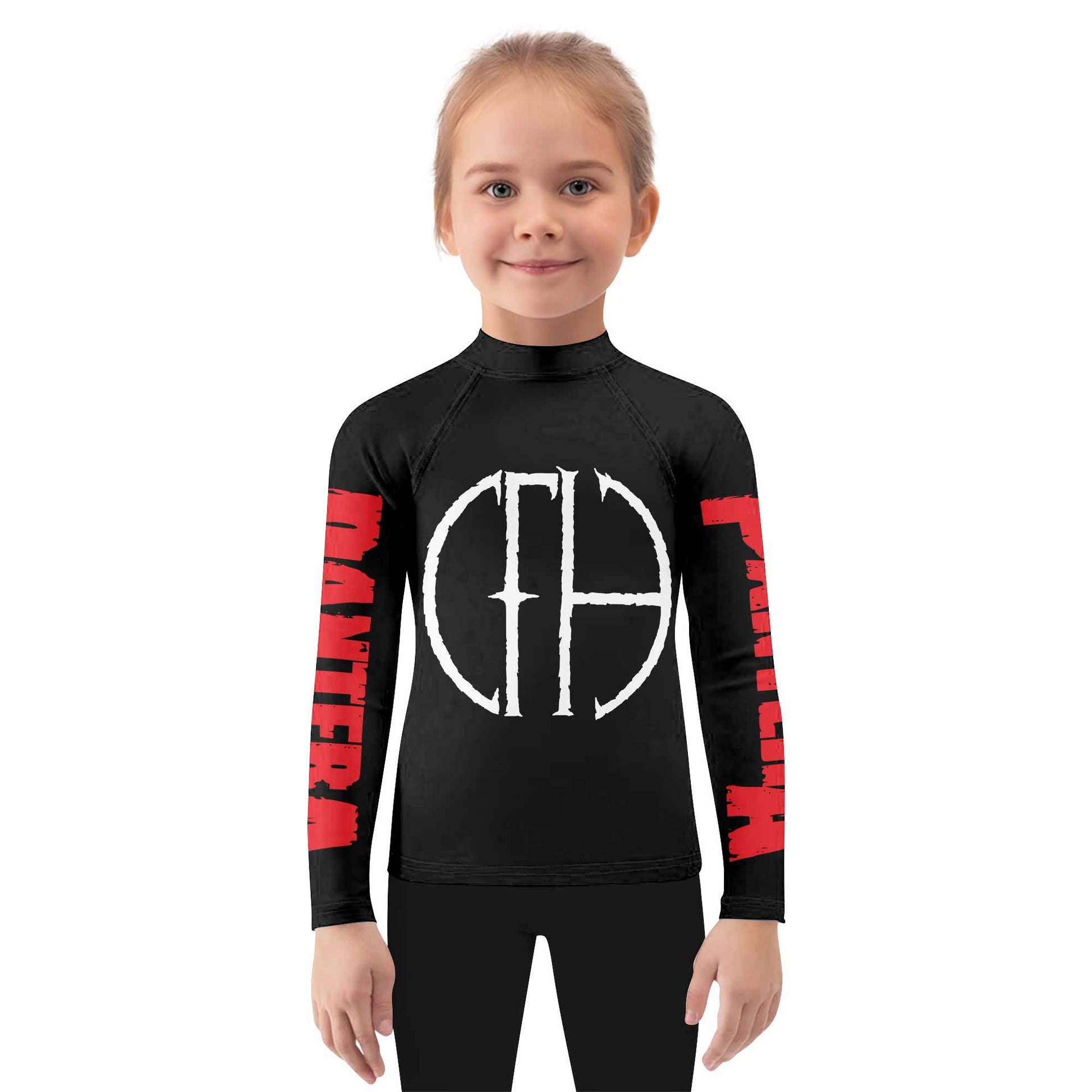 Pantera Cowboys From Hell Logo Kids Rash Guard Long Sleeve - girl's lifestyle view