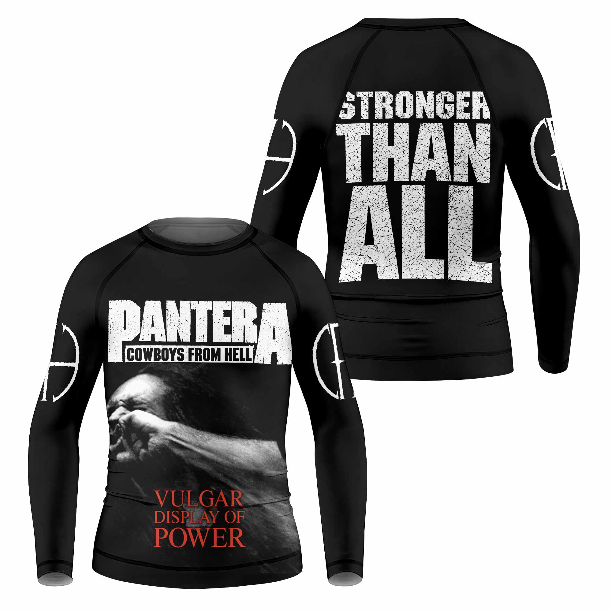 Pantera Stronger Than All Kids Rash Guard Long Sleeve - front and back view