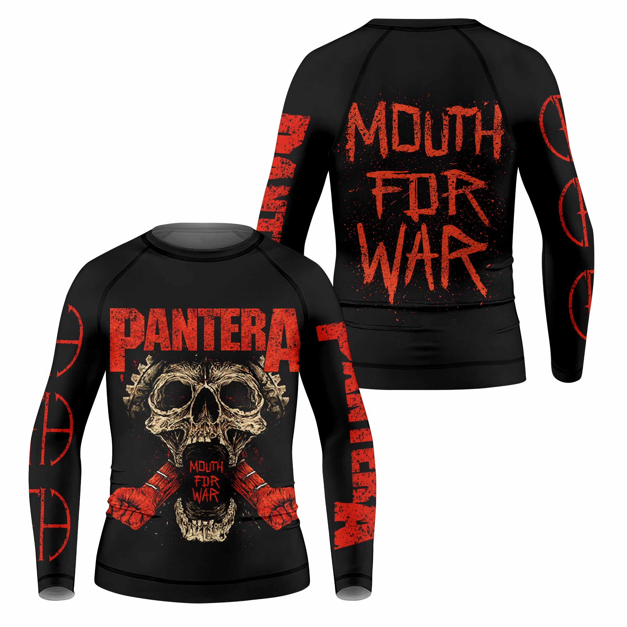 Pantera Mouth for War Kids Rash Guard Long Sleeve - front and back view