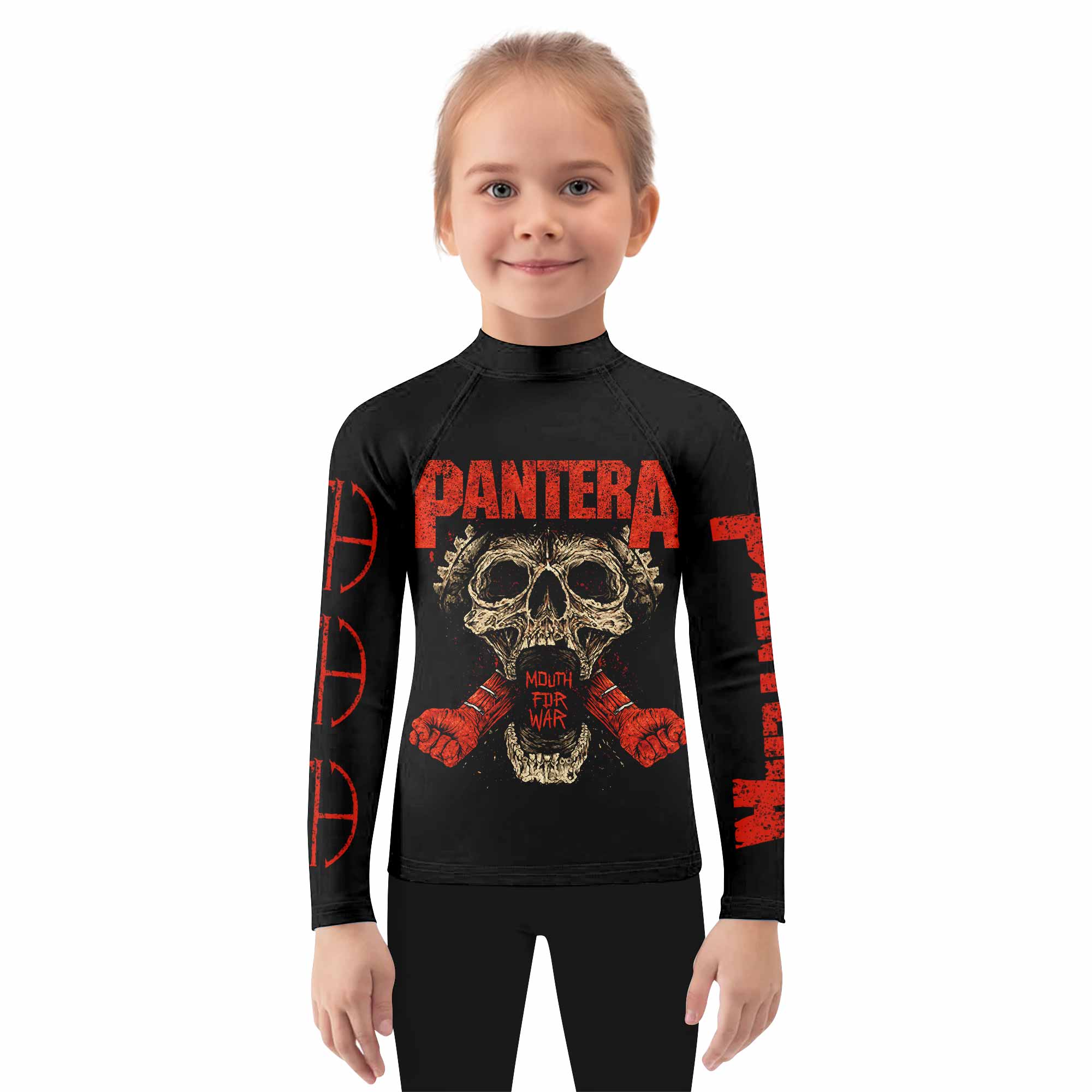 Pantera Mouth for War Kids Rash Guard Long Sleeve - girl's lifestyle view