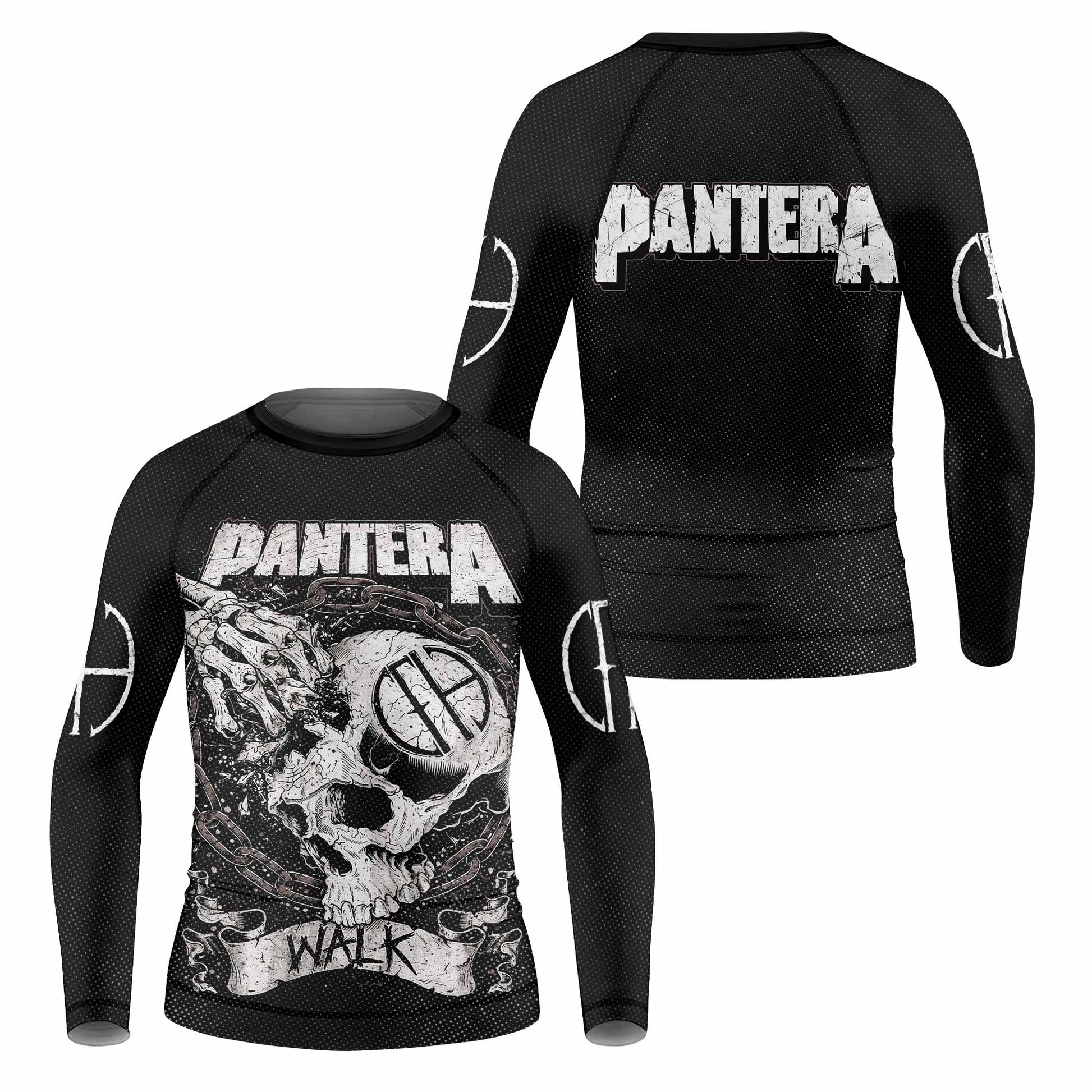 Pantera Walk Skull Kids Rash Guard Long Sleeve - front and back view