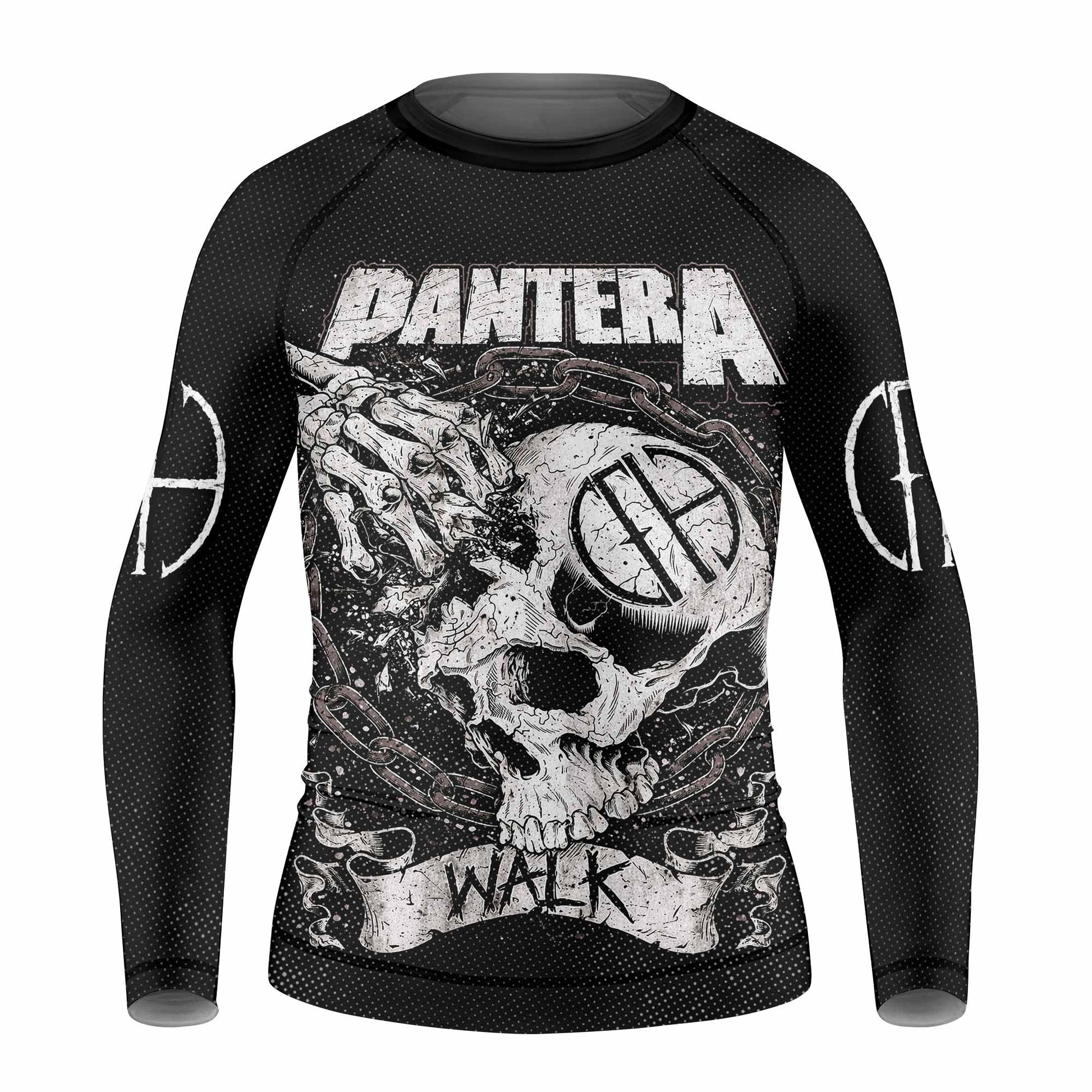 Pantera Walk Skull Kids Rash Guard Long Sleeve - front view mockup