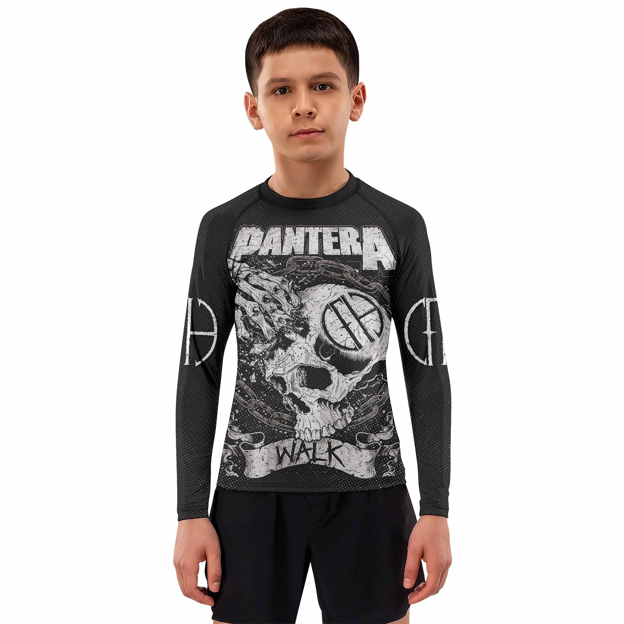 Pantera Walk Skull Kids Rash Guard Long Sleeve - boy's lifestyle view