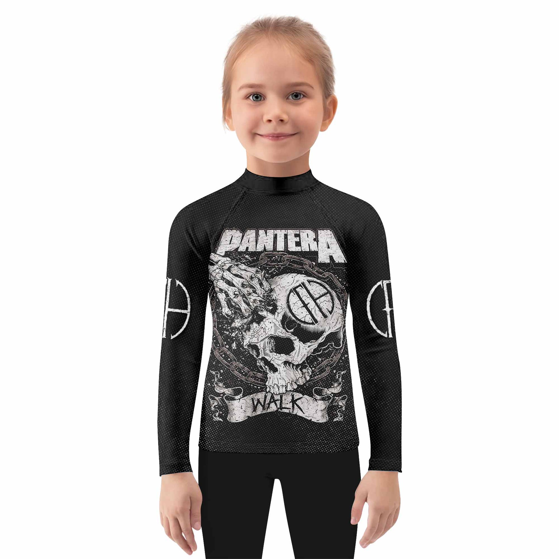 Pantera Walk Skull Kids Rash Guard Long Sleeve - girl's lifestyle view