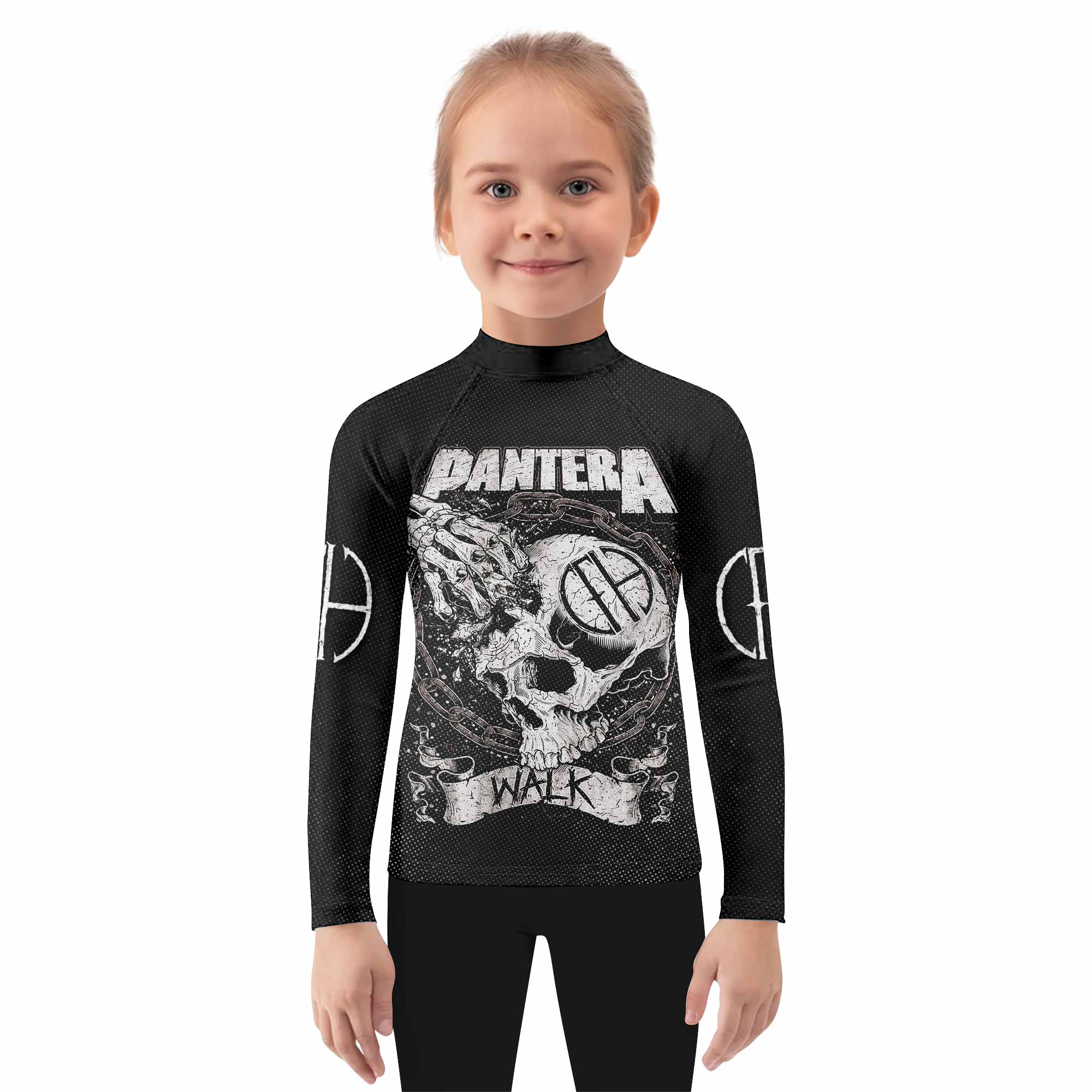 Pantera Walk Skull Kids Rash Guard Long Sleeve - girl's lifestyle view