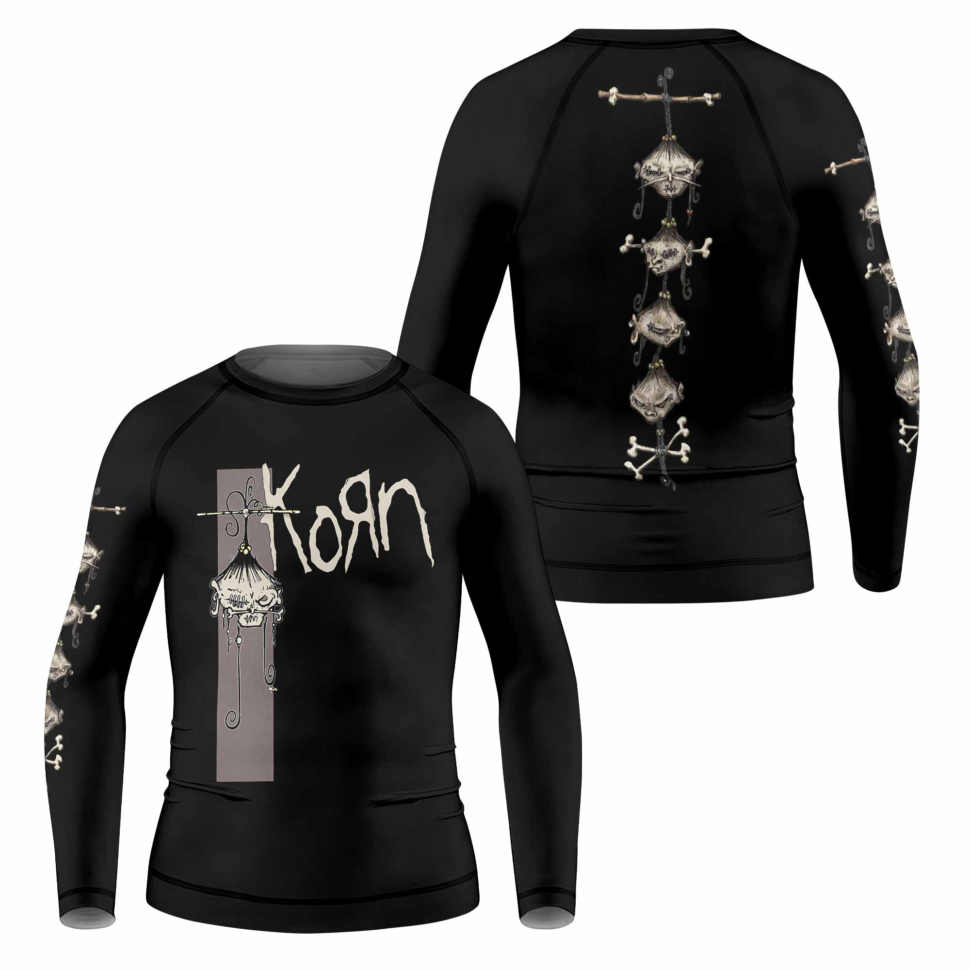 Korn Gothic Spine Kids Rash Guard Long Sleeve - front and back view