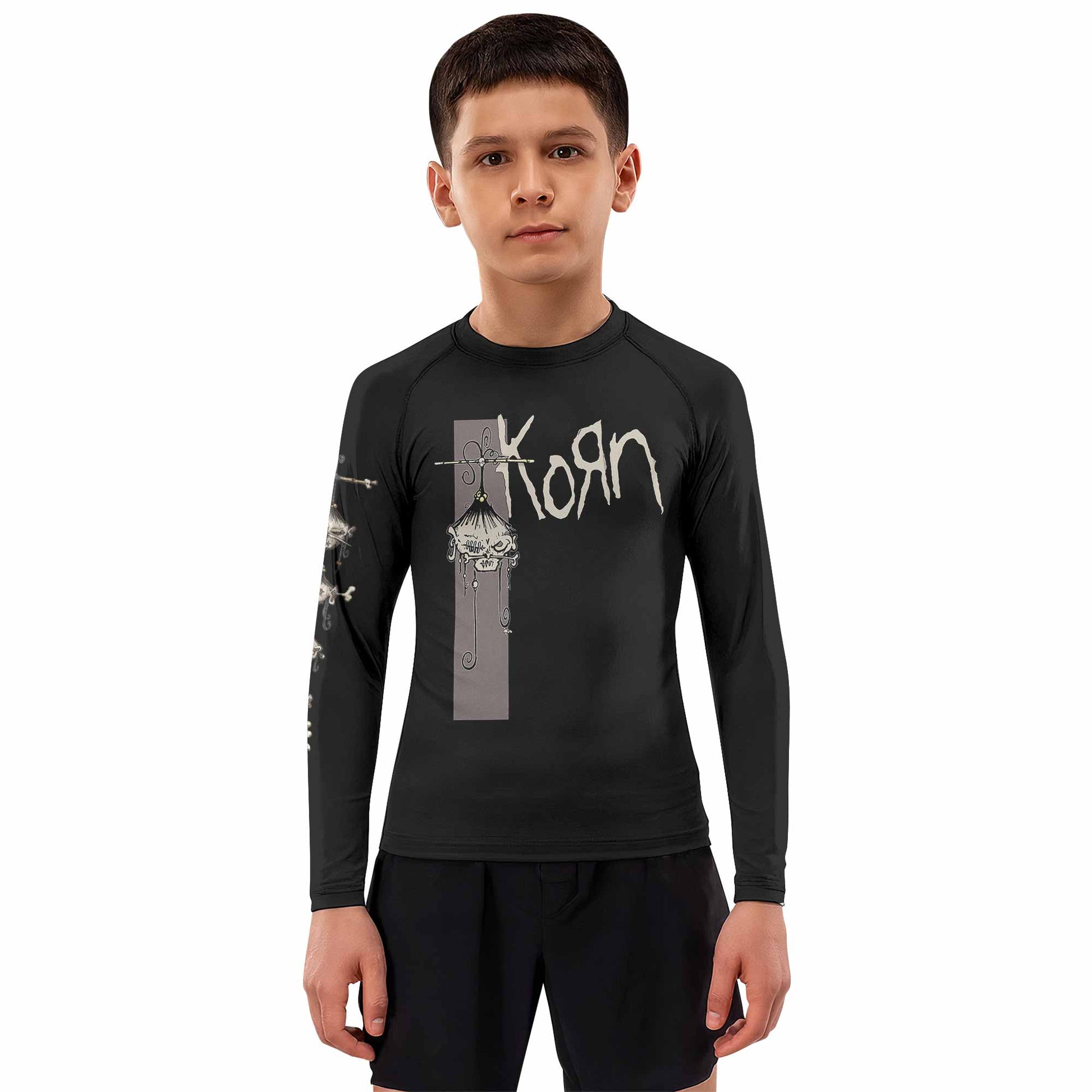 Korn Gothic Spine Kids Rash Guard Long Sleeve - boy's lifestyle view
