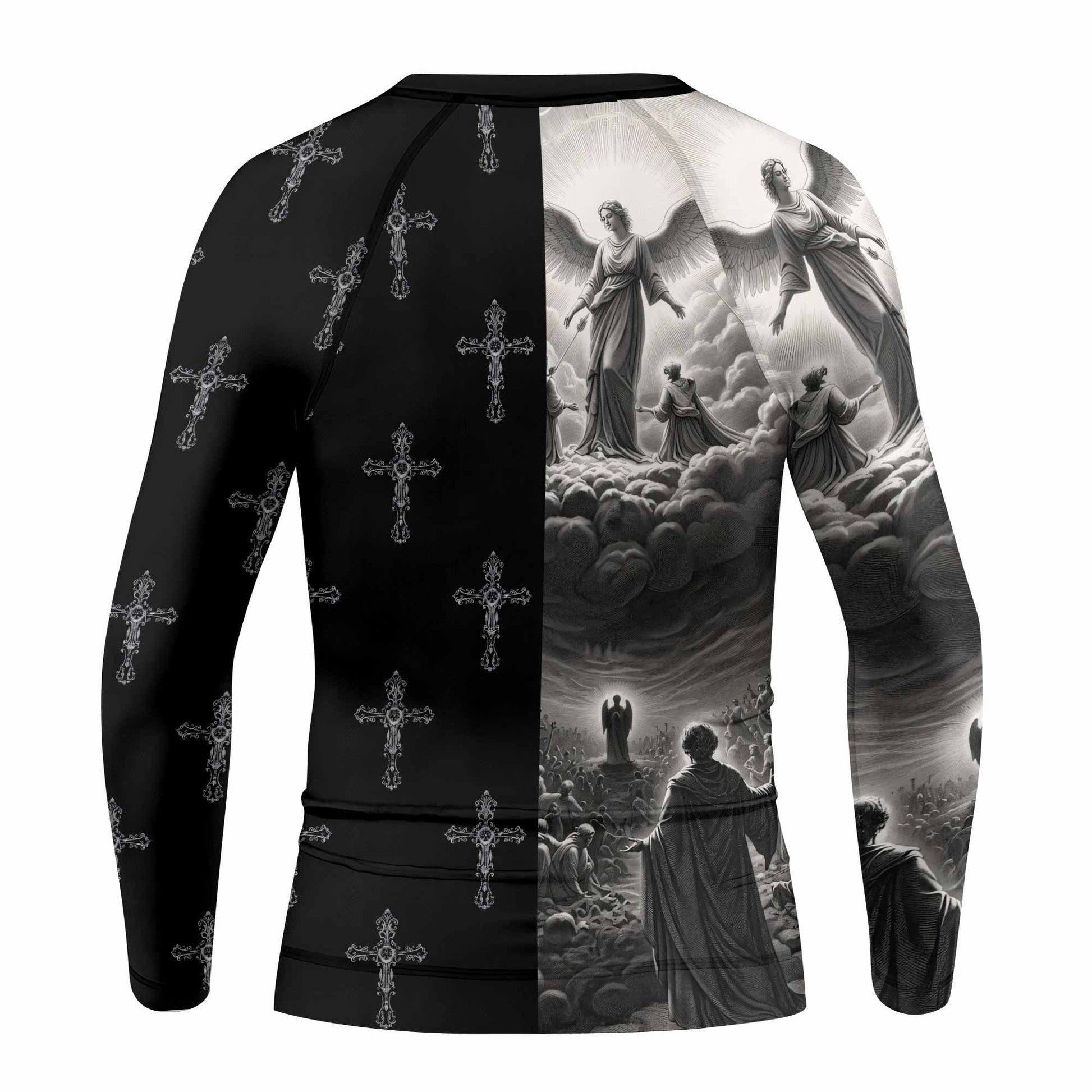 Jesus Saves Angel Ascension Kids Rash Guard Long Sleeve - back view mockup