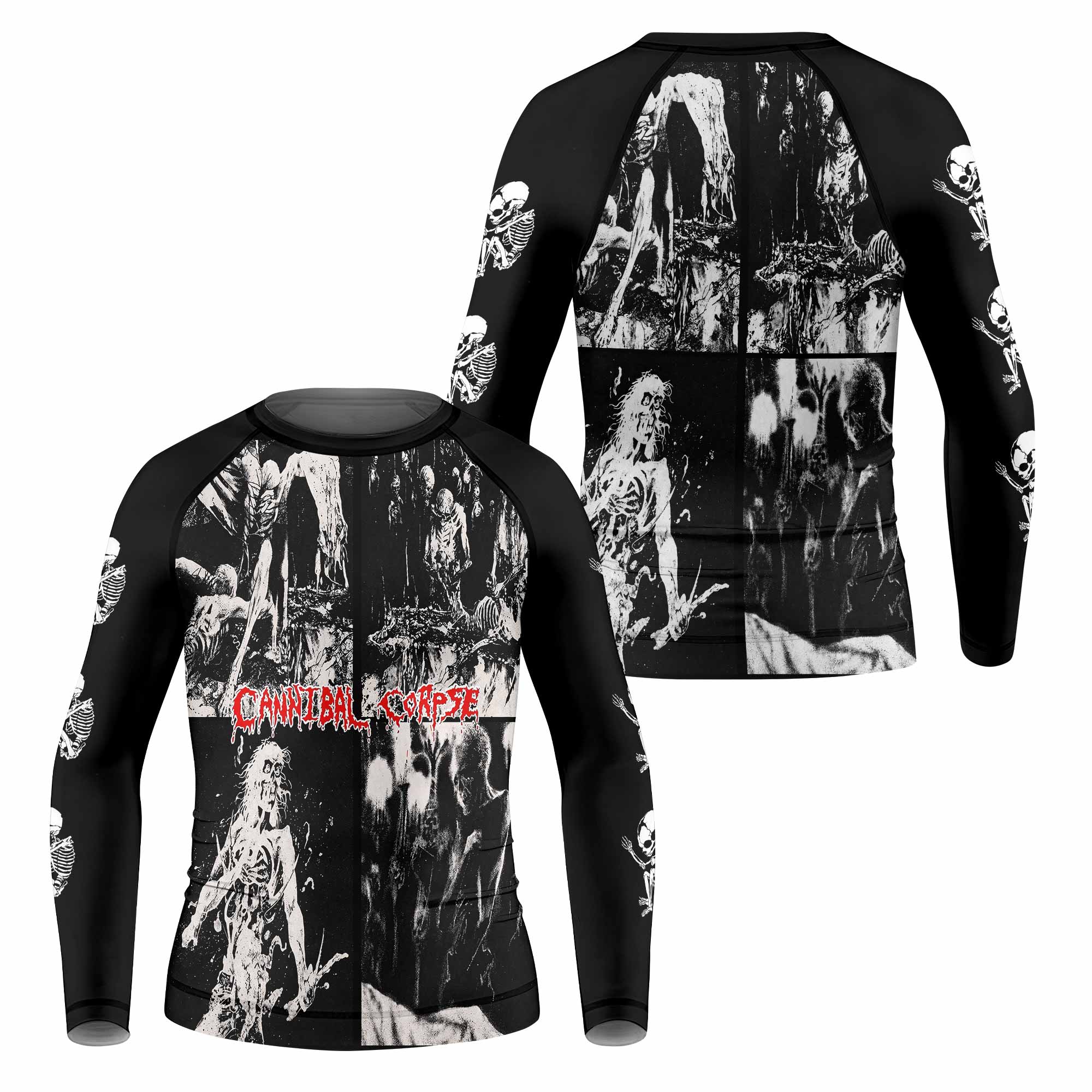 Cannibal Corpse Horror Kids Rash Guard Long Sleeve - front and back view