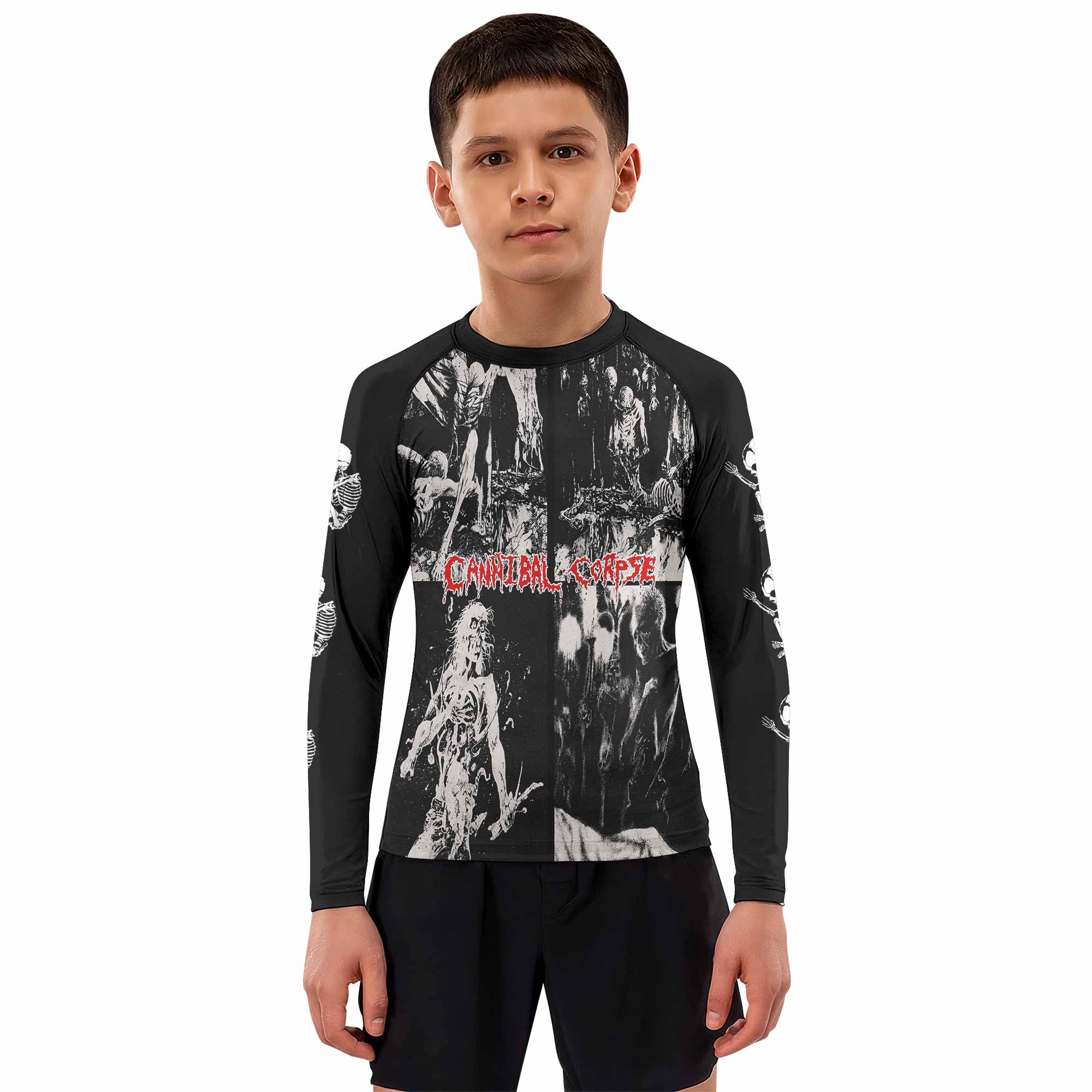 Cannibal Corpse Horror Kids Rash Guard Long Sleeve - boy's lifestyle view