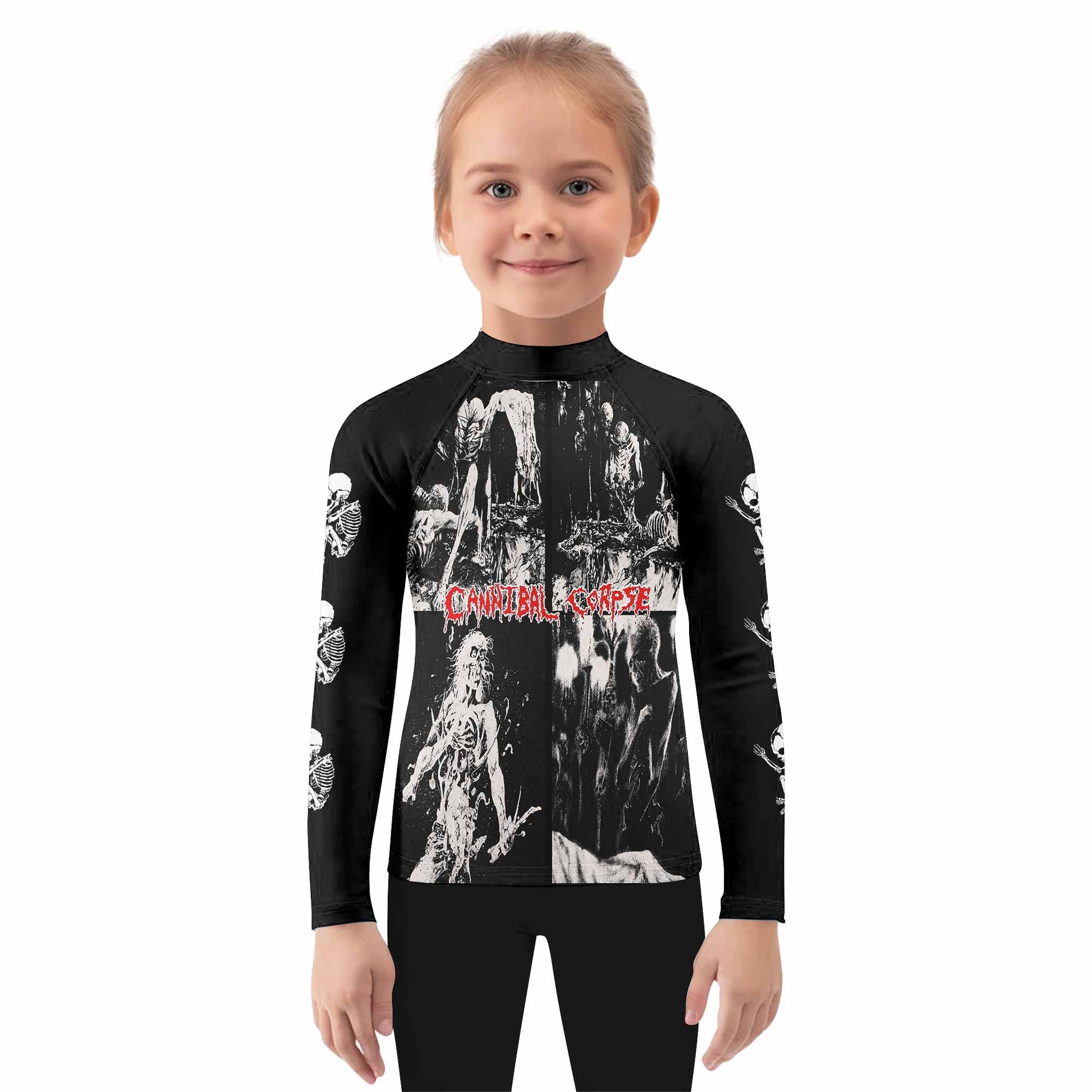 Cannibal Corpse Horror Kids Rash Guard Long Sleeve - girl's lifestyle view