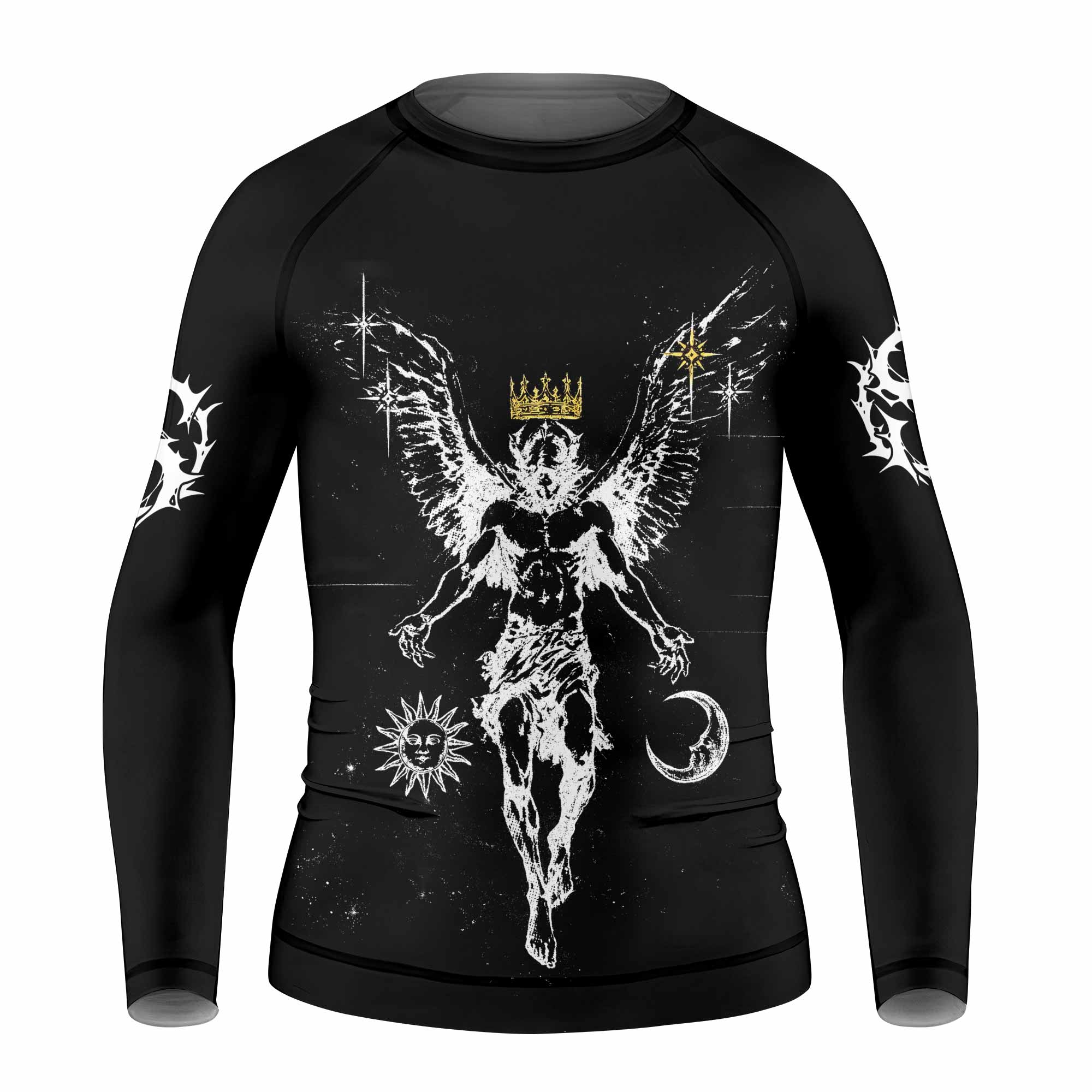 The Messenger Has Arrived Black Kids Rash Guard Long Sleeve - front view mockup