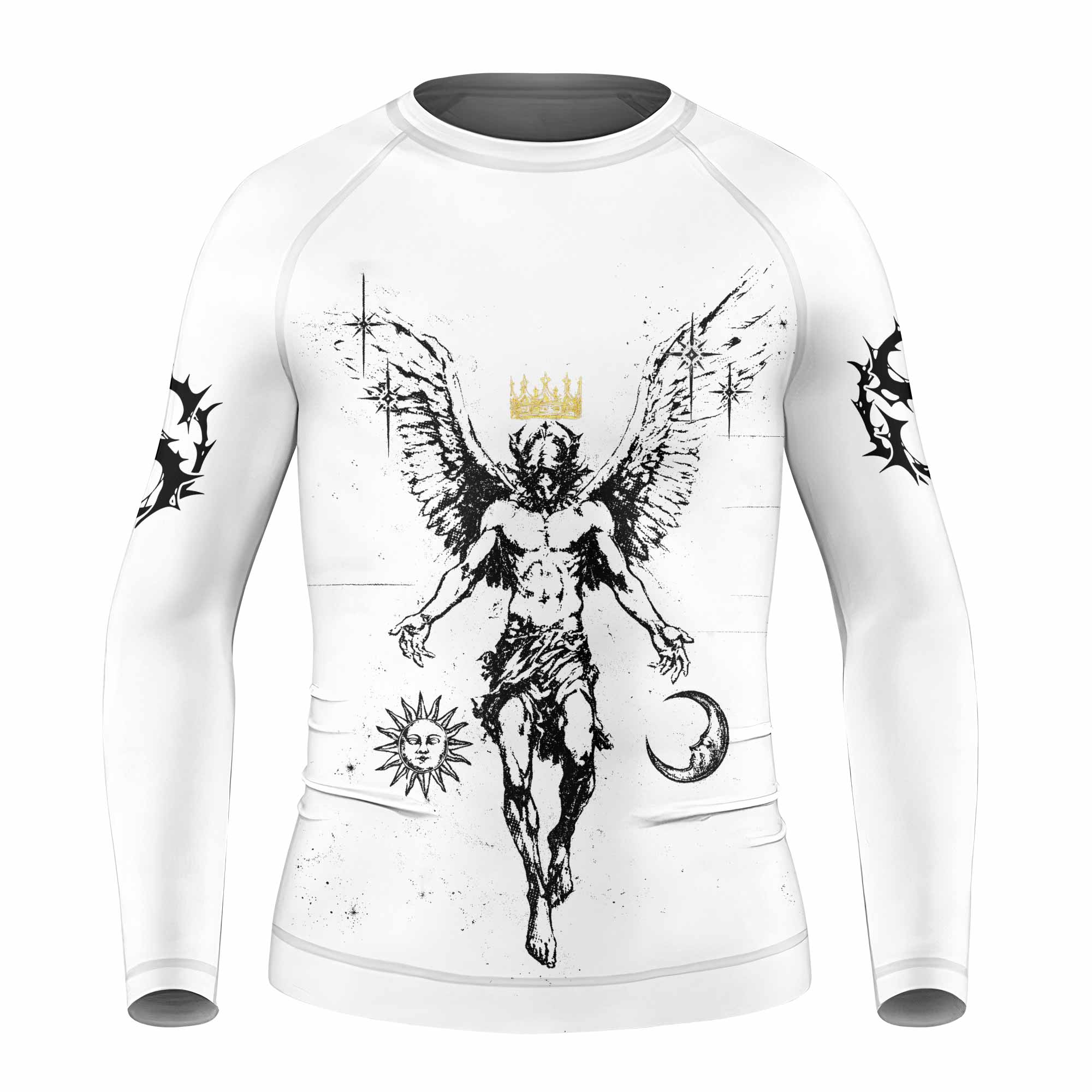 The Messenger Has Arrived White Kids Rash Guard Long Sleeve - front view mockup