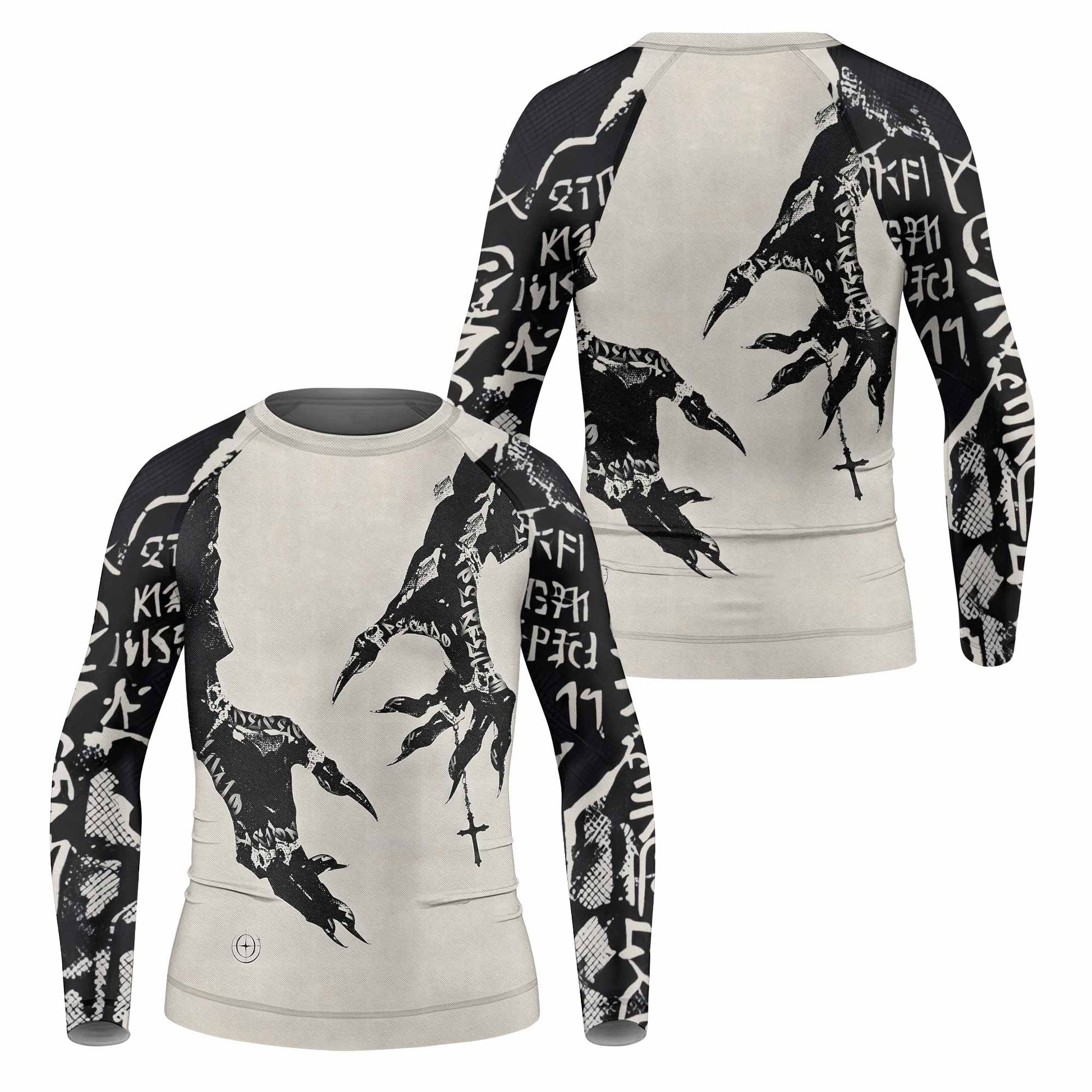 Monster Claw with Cross Kids Rash Guard Long Sleeve - front and back view