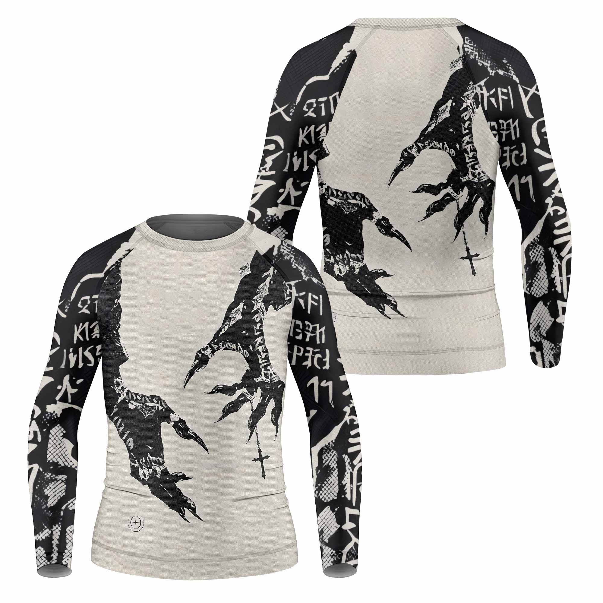 Monster Claw with Cross Kids Rash Guard Long Sleeve - front and back view