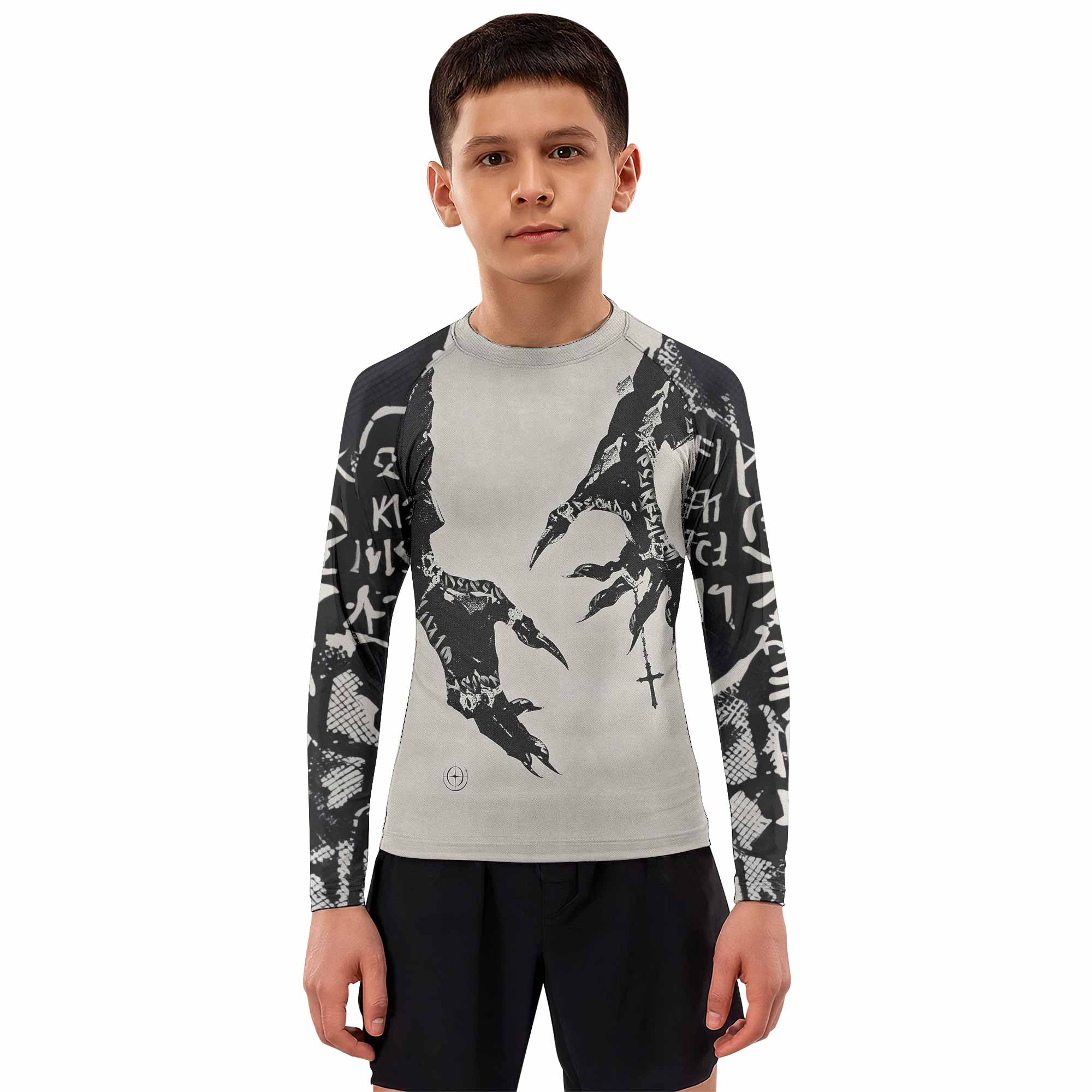 Monster Claw with Cross Kids Rash Guard Long Sleeve - boy's lifestyle view