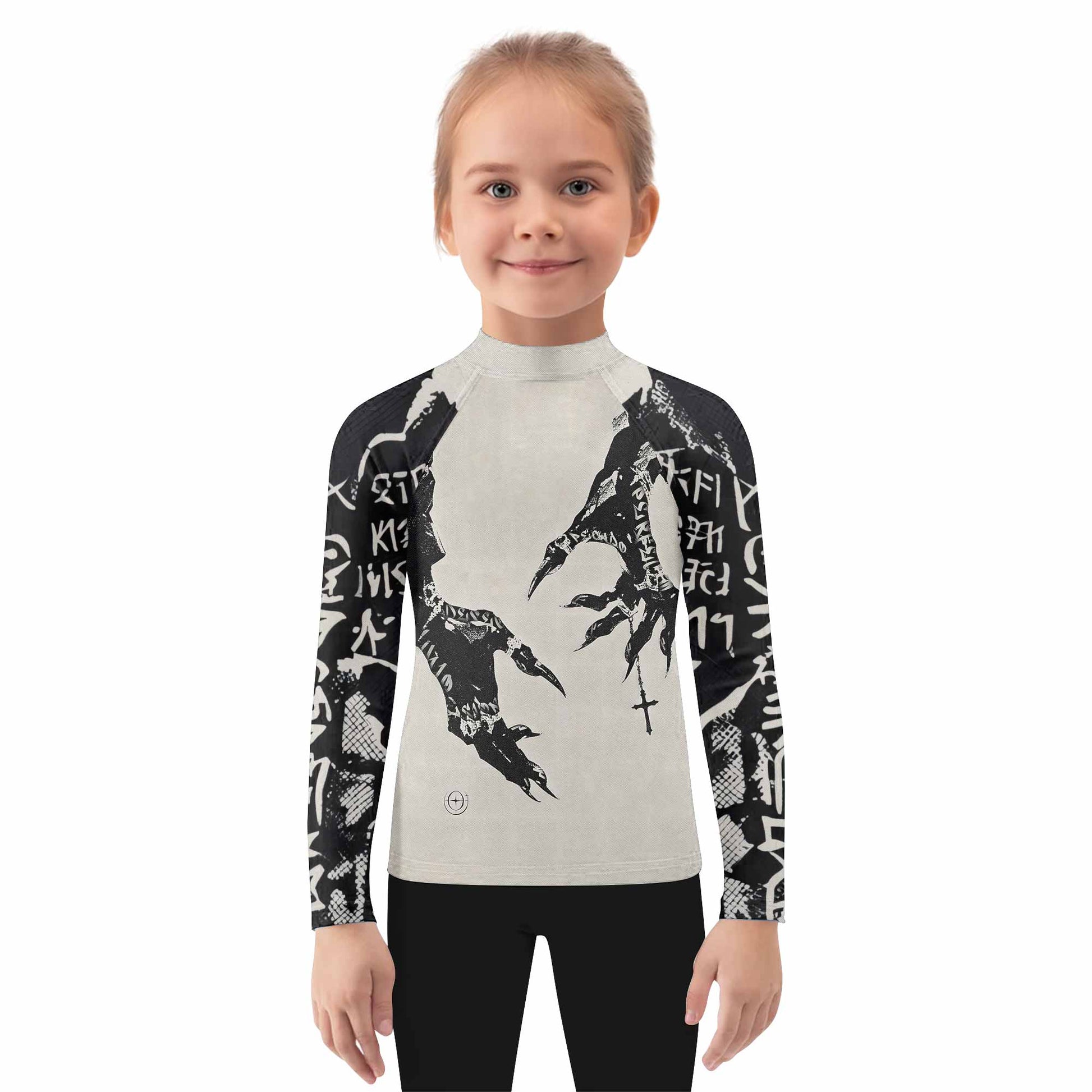 Monster Claw with Cross Kids Rash Guard Long Sleeve - girl's lifestyle view