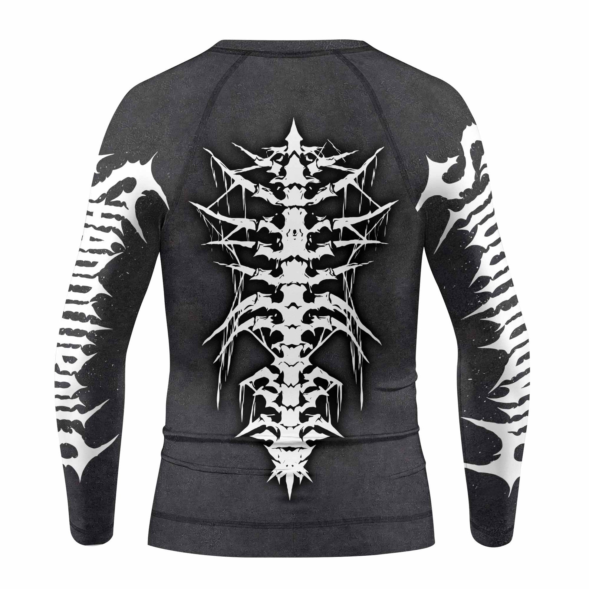 Black Metal Gothic Spine Kids Rash Guard Long Sleeve - back view mockup