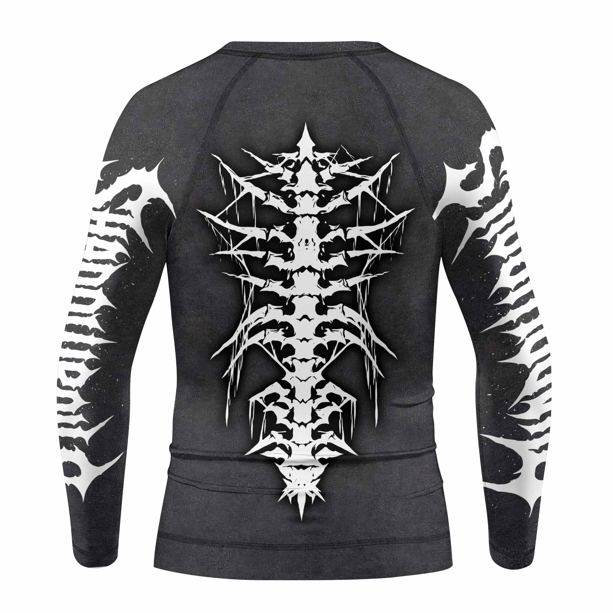 Black Metal Gothic Spine Kids Rash Guard Long Sleeve - back view mockup