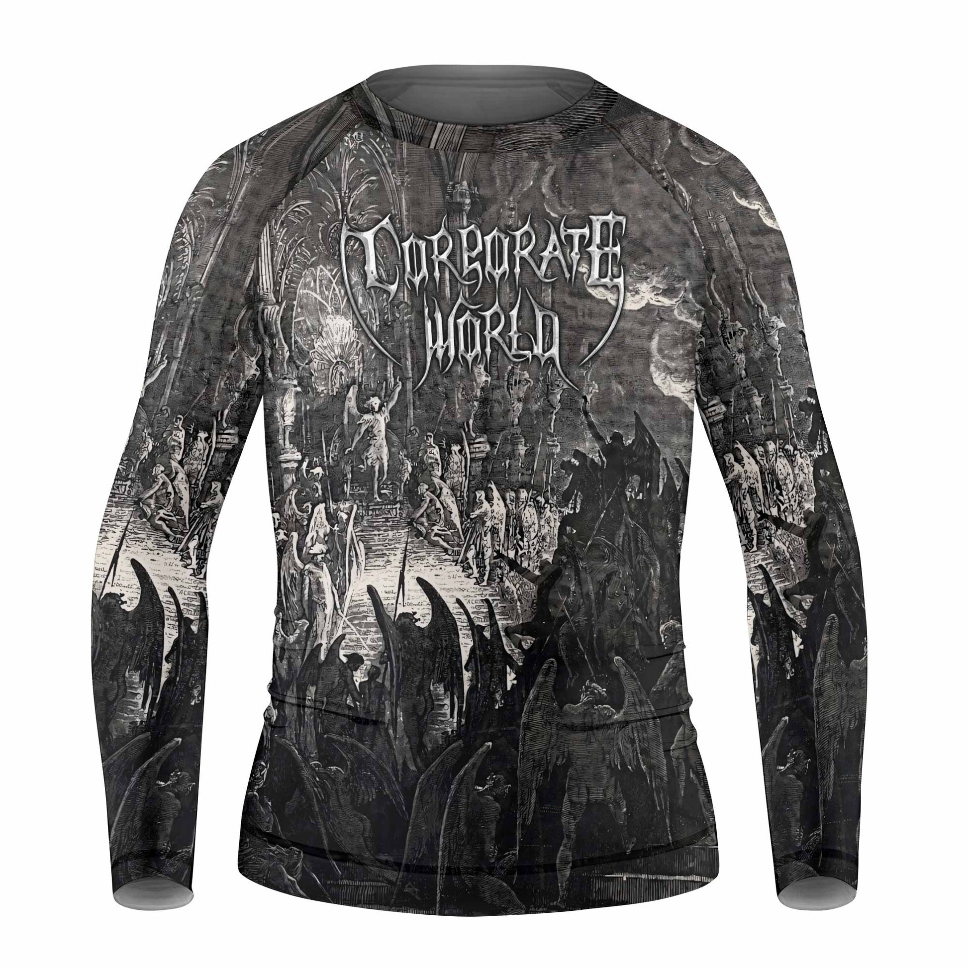 Corporate World Paradise Lost Kids Rash Guard Long Sleeve - front view mockup