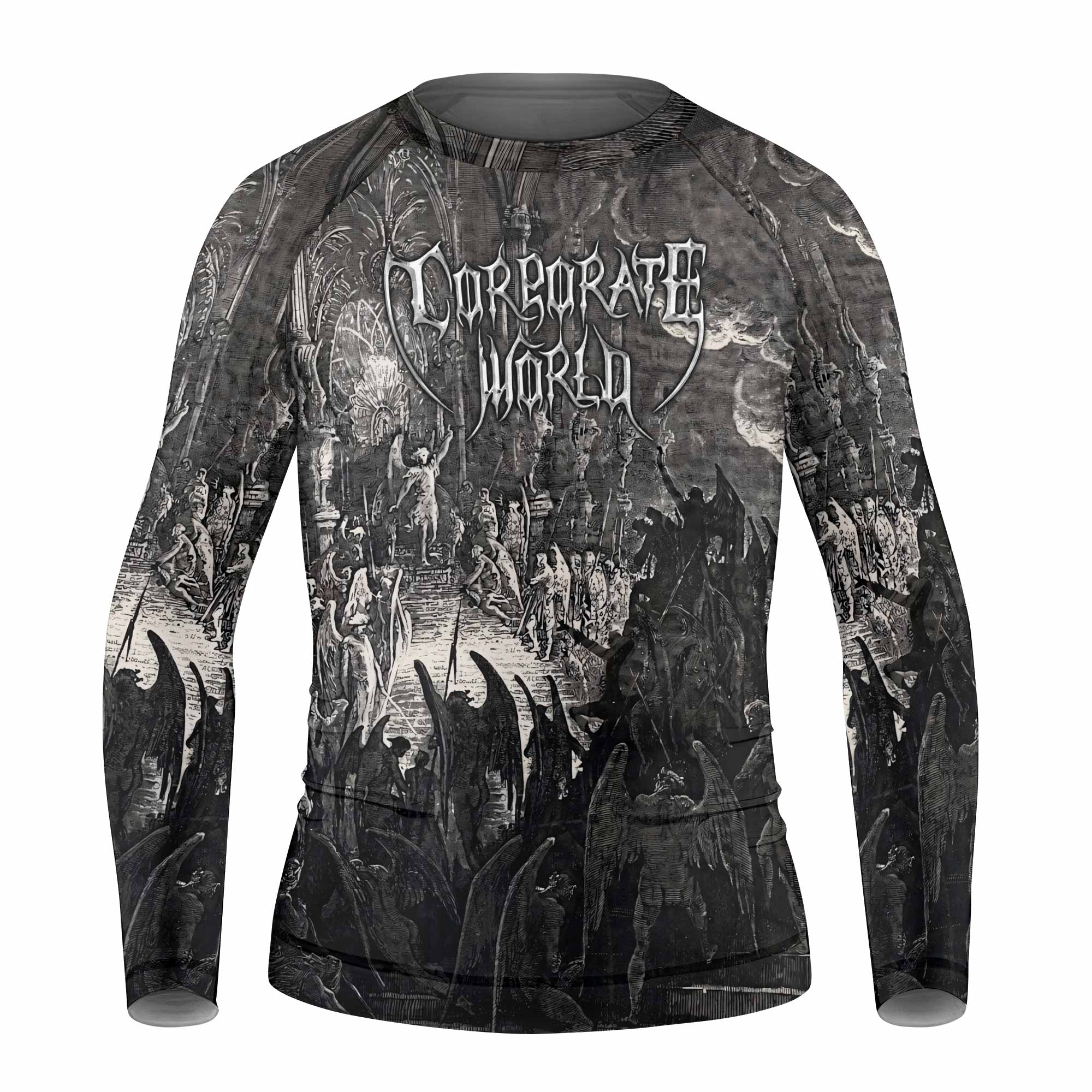 Corporate World Paradise Lost Kids Rash Guard Long Sleeve - front view mockup