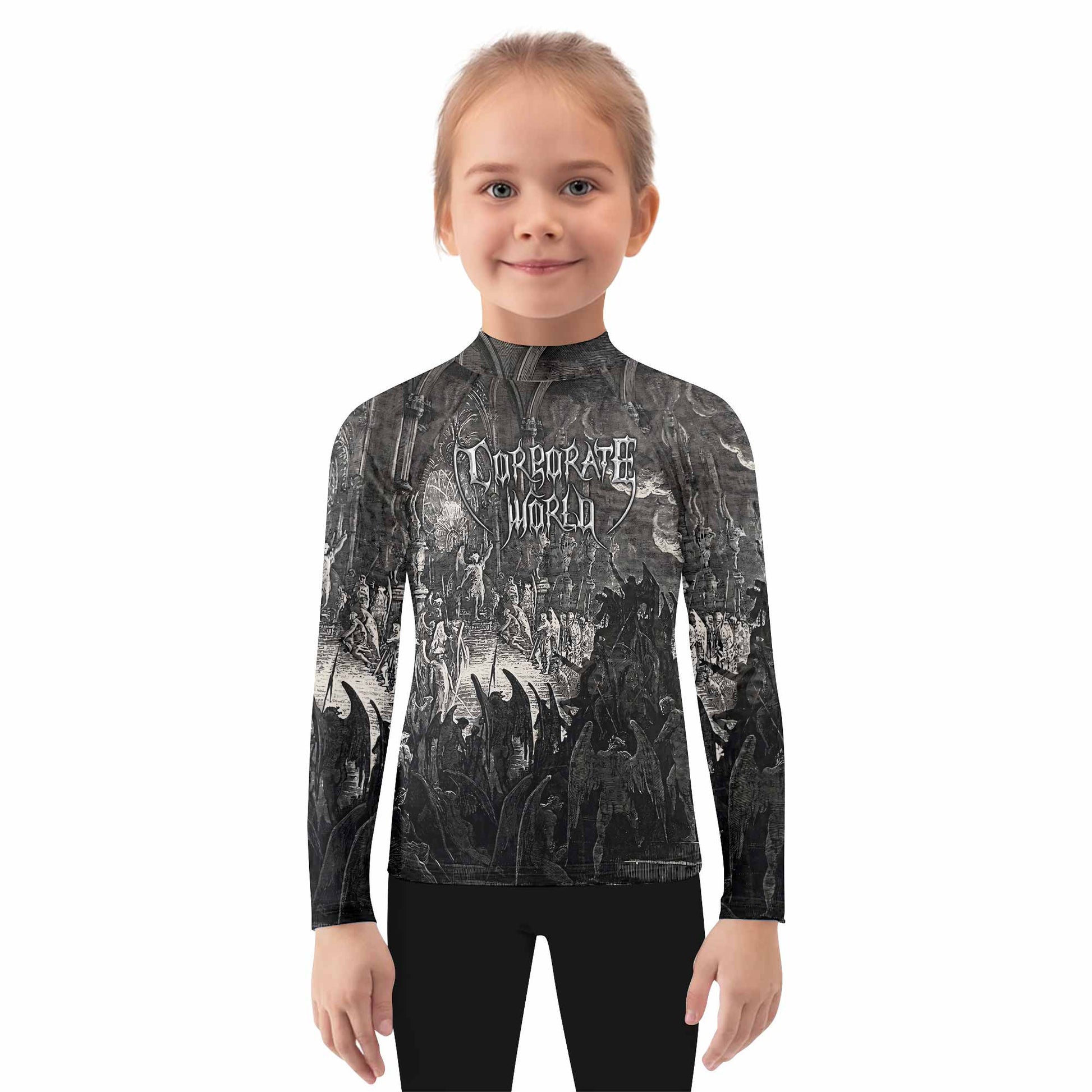Corporate World Paradise Lost Kids Rash Guard Long Sleeve - girl's lifestyle view