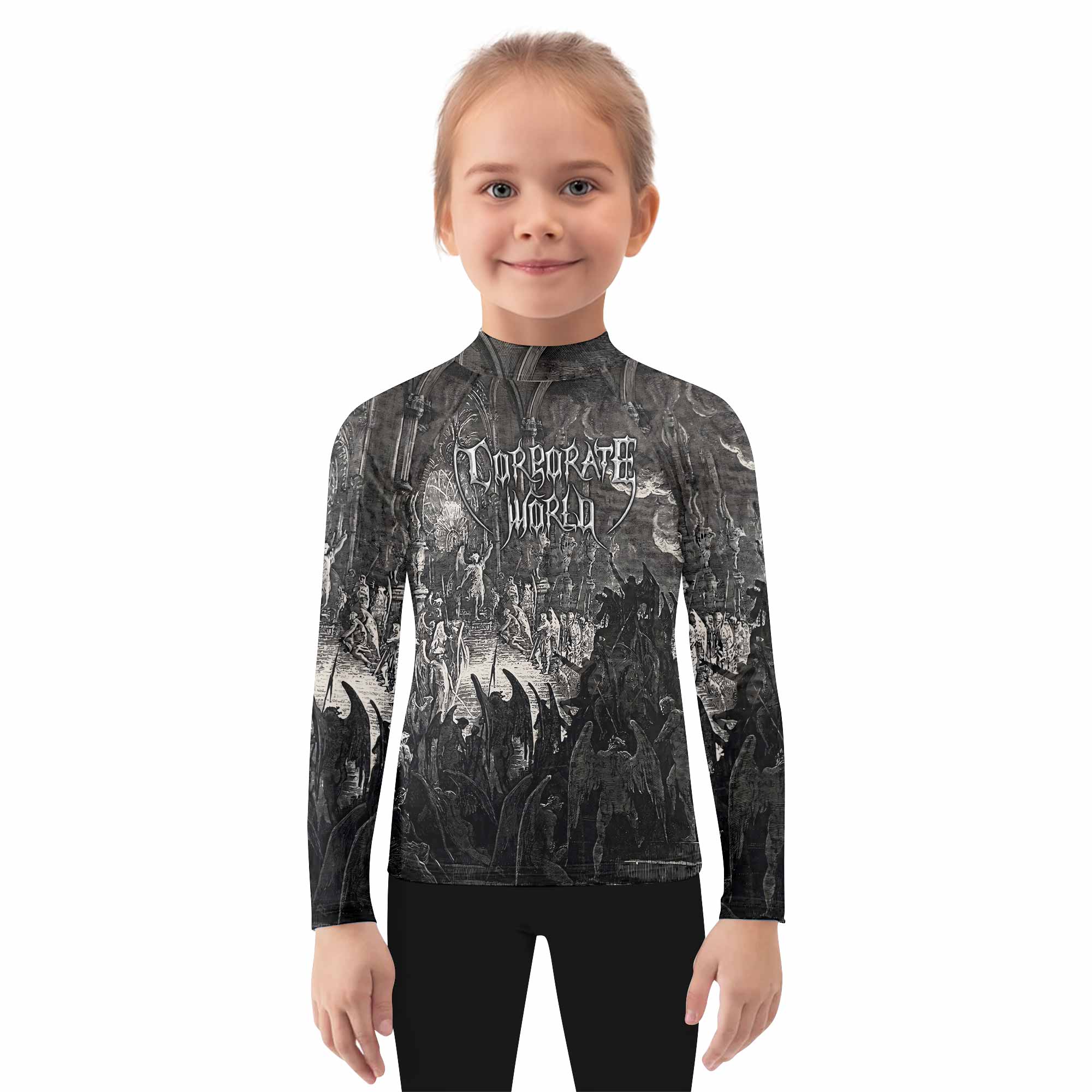 Corporate World Paradise Lost Kids Rash Guard Long Sleeve - girl's lifestyle view
