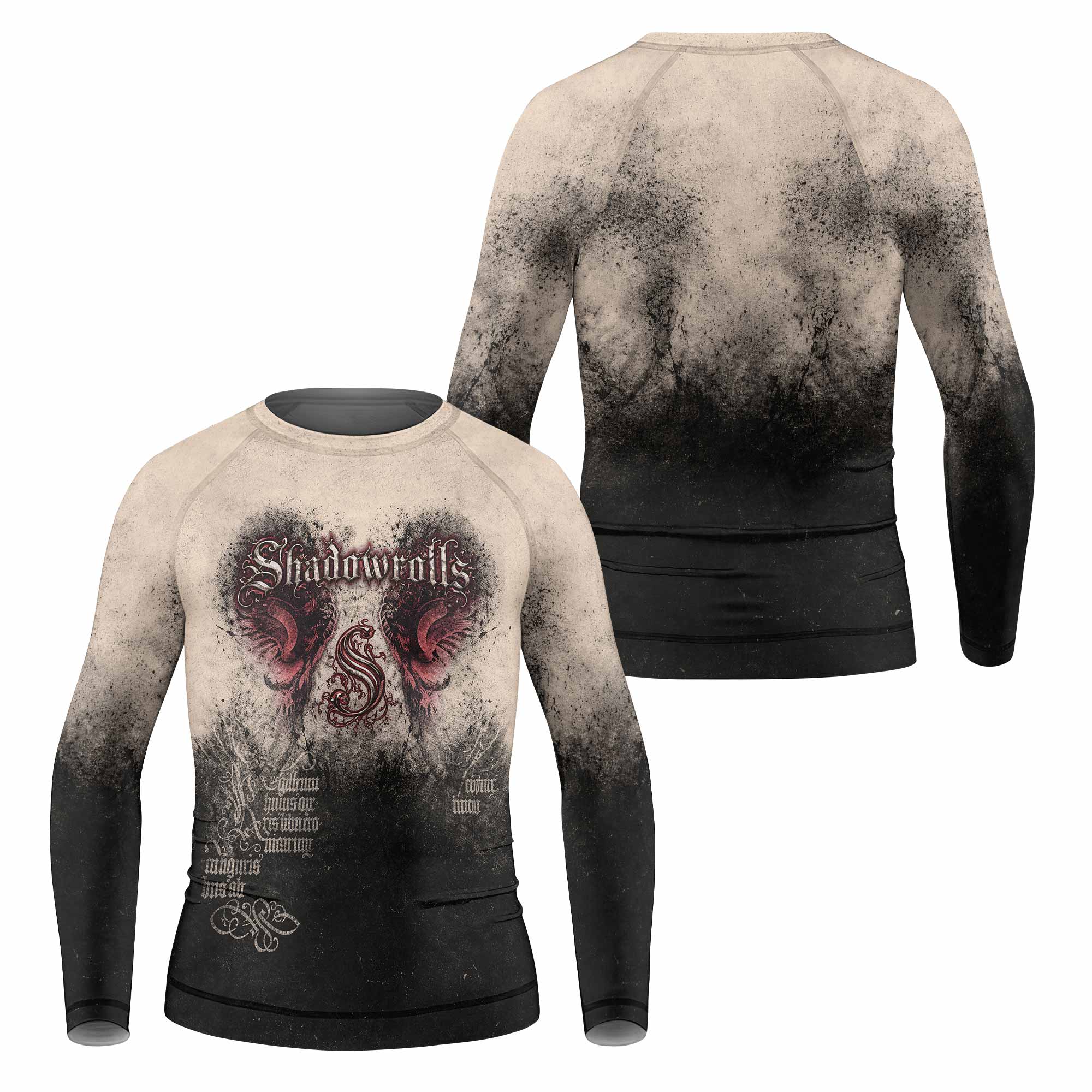 Grunge Smoke Gothic Kids Rash Guard Long Sleeve - front and back view